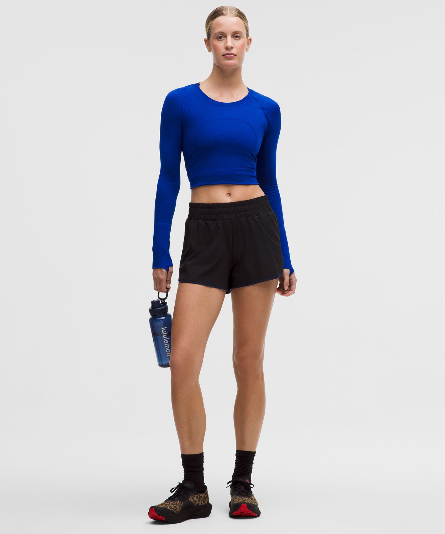 Женские шорты для бега Lululemon, высокая посадка, 3, цвет: Чёрный / Синий — фото 6