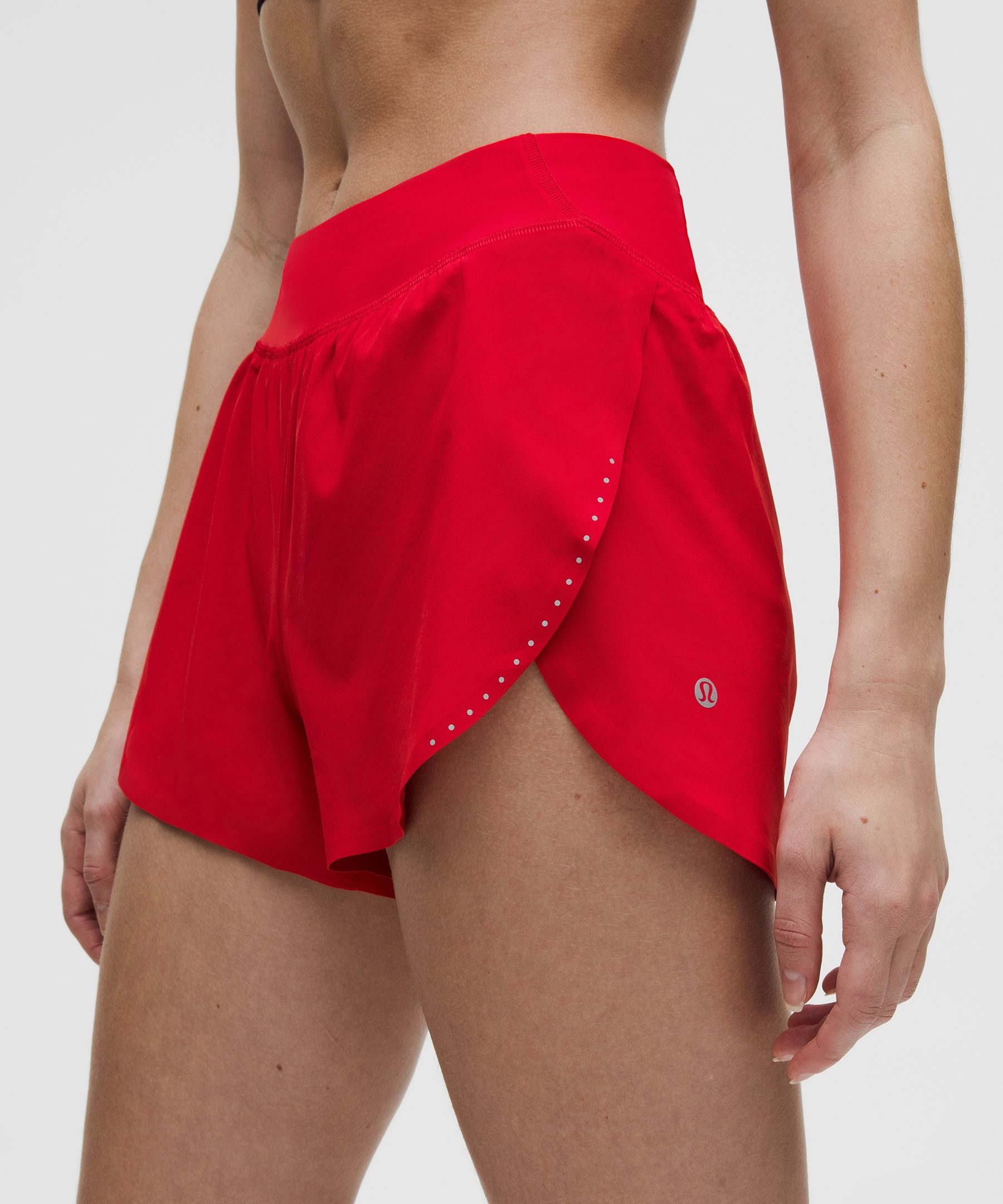 lululemon – Women’s Fast and Free High-Rise Classic-Fit Split Shorts – 3″ – Color Red/Neon – Size XL