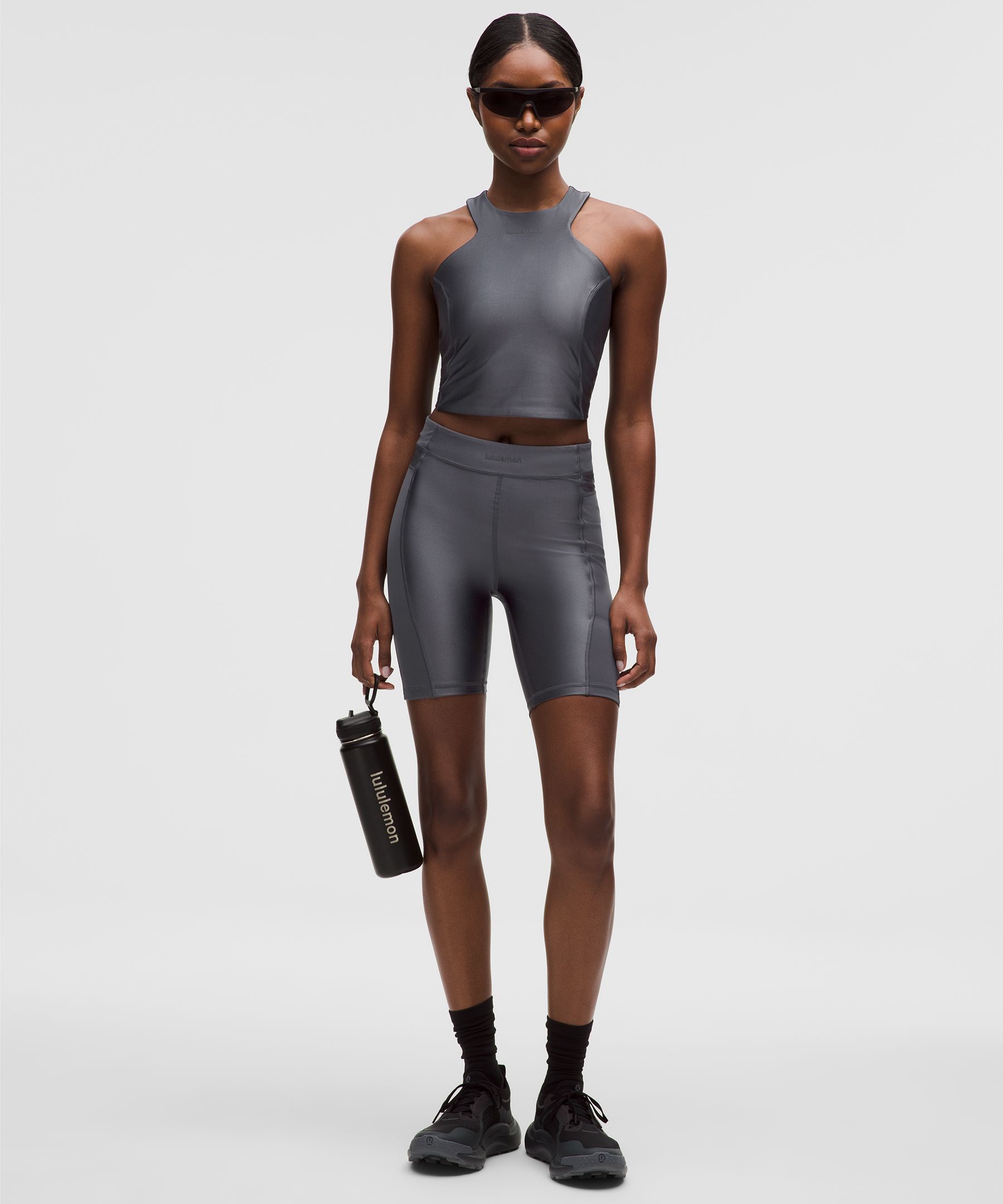 Satin Shine Panelled High-Rise Short 8" 