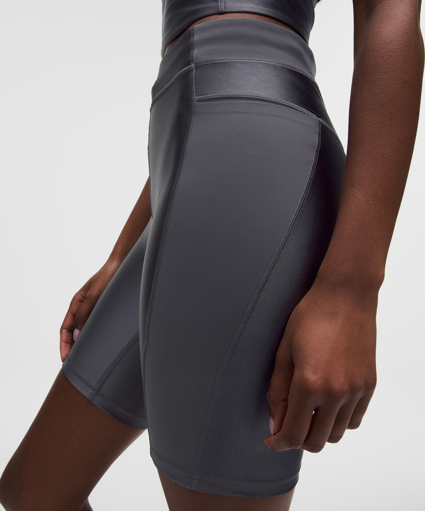 Satin Shine Panelled High-Rise Short 8" *Wordmark
