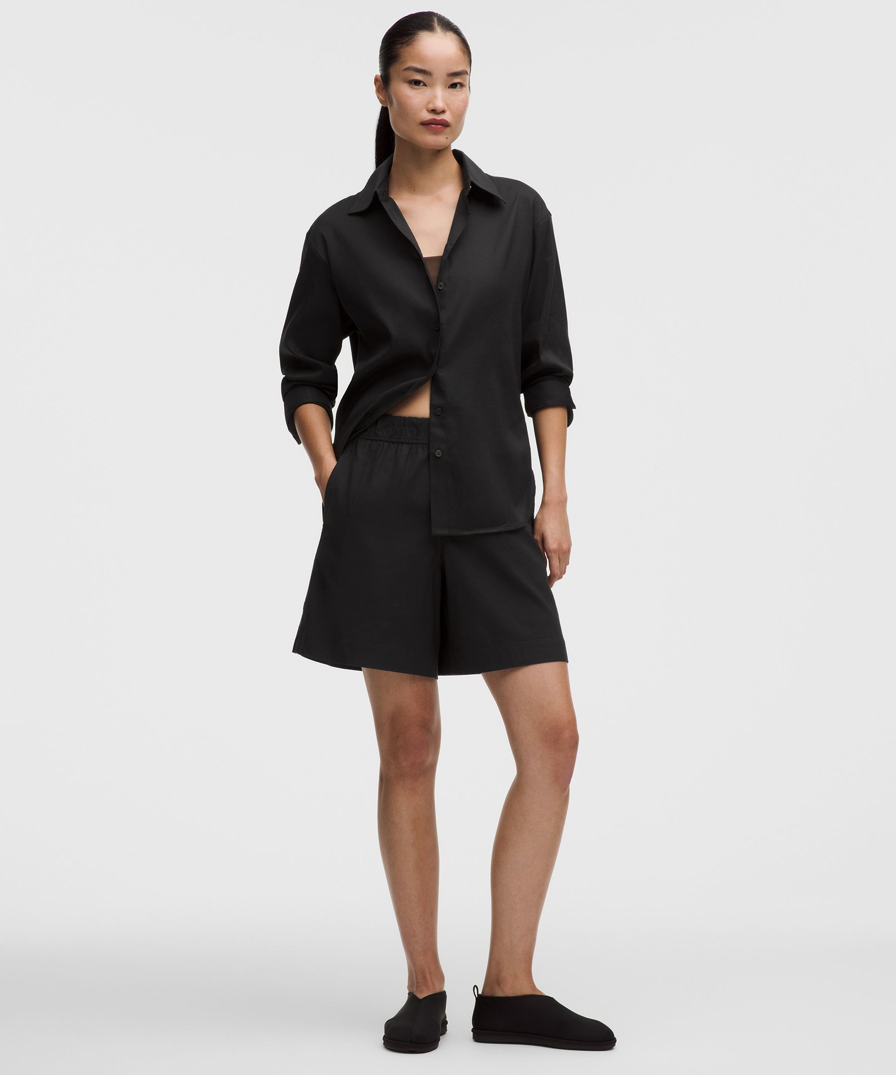 lululemon – Women’s LuluLinen High-Rise Relaxed-Fit Shorts – 7″ – Color Black – Size Medium