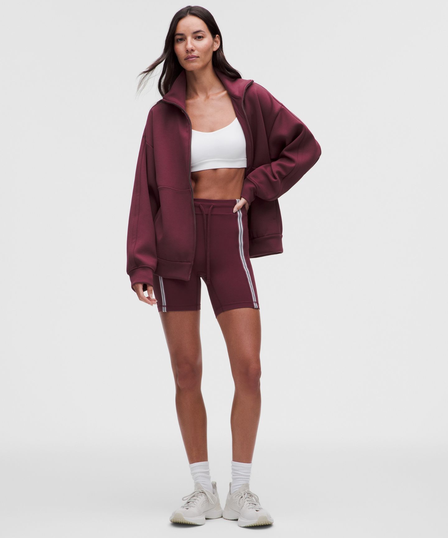 Женские шорты Lululemon Groove, высокая посадка, 6", отделка в полоску, цвет: Бордовый — фото 1