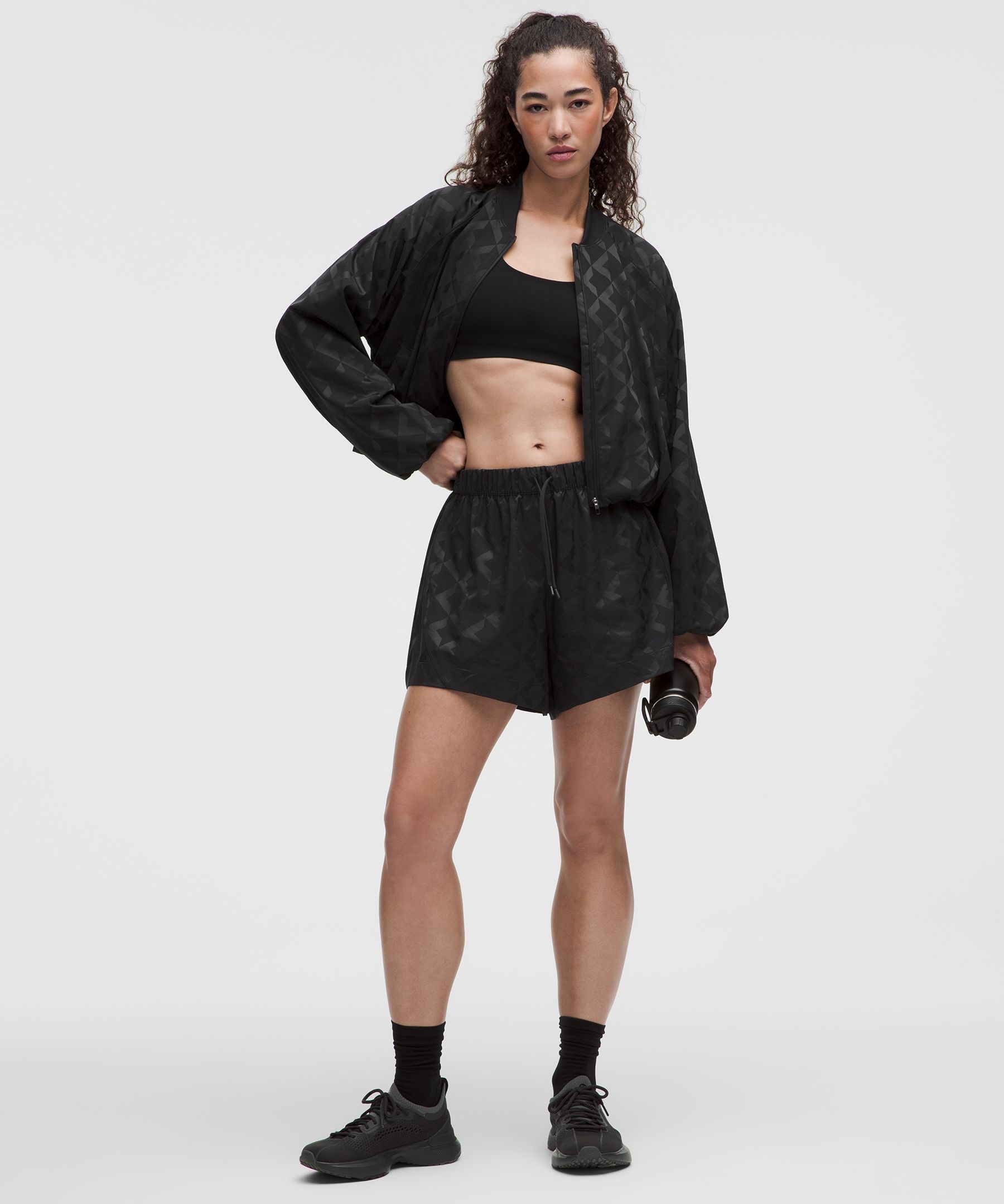 Monogram Satin High-Rise Track Short 4"
