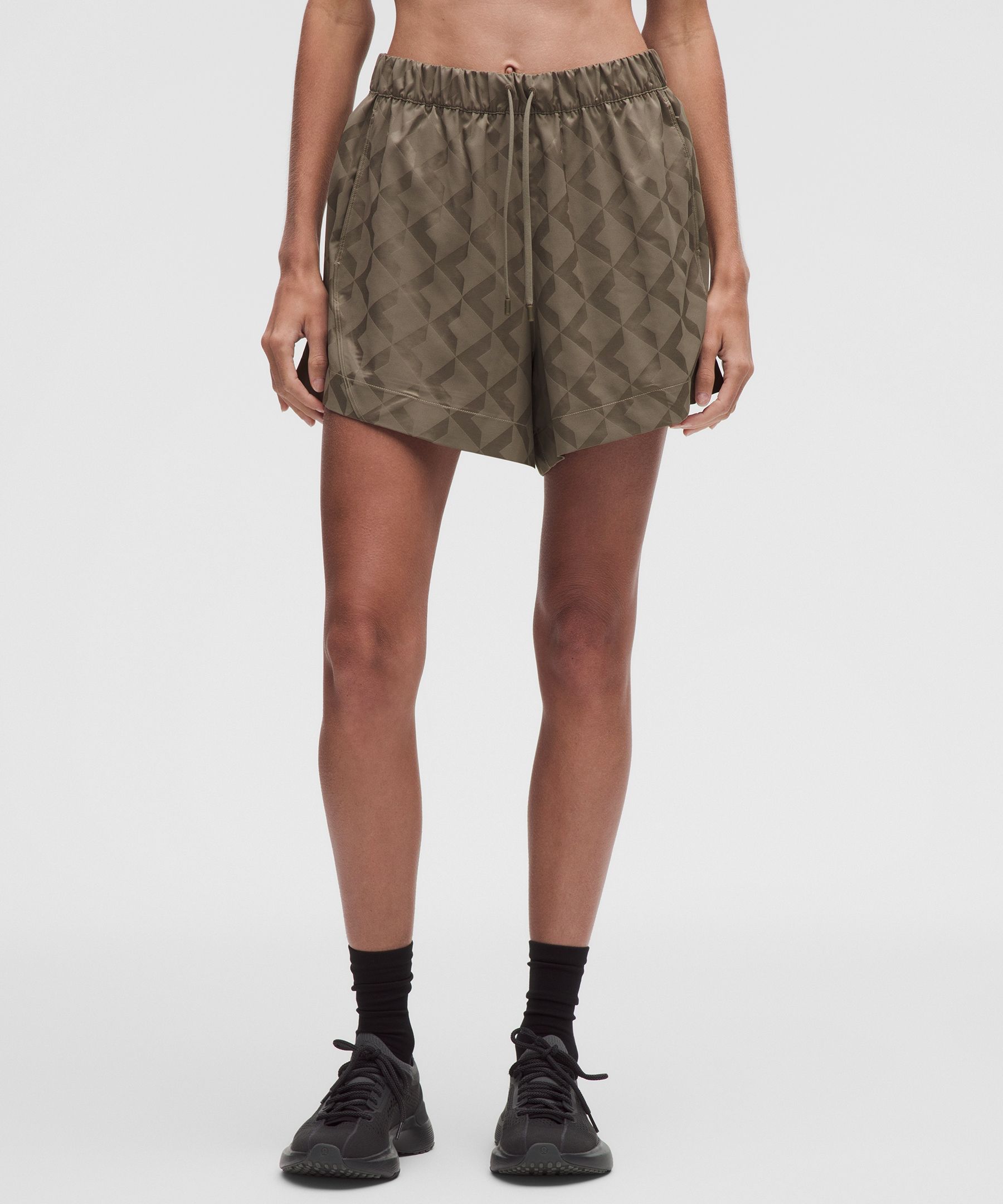 Monogram Satin High-Rise Track Short 4"
