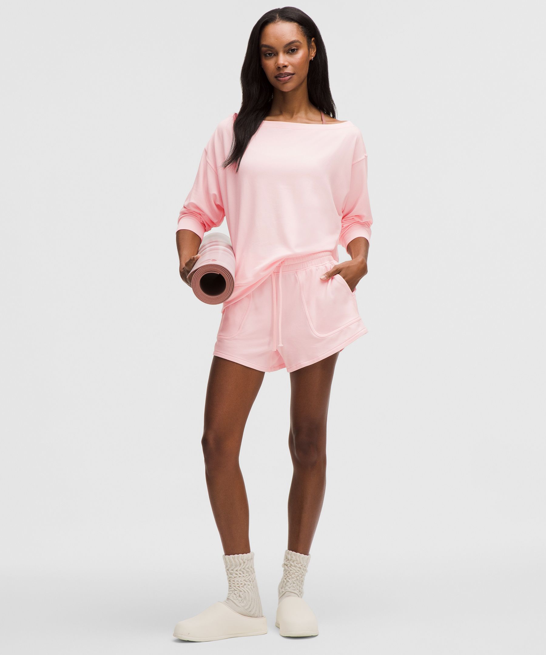 lululemon – Women’s BeCalm Mid-Rise Shorts Fabric – 3″ – Color Pink – Size XS