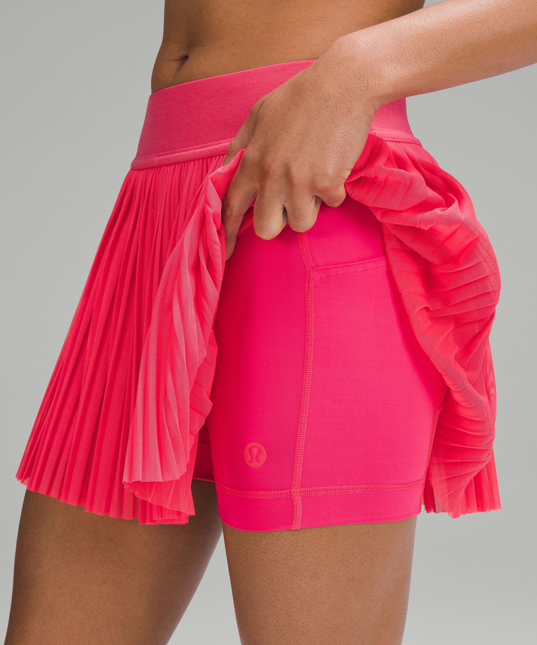 Mesh Pleats Mid-Rise Mini Tennis Skirt, Women's Skirts