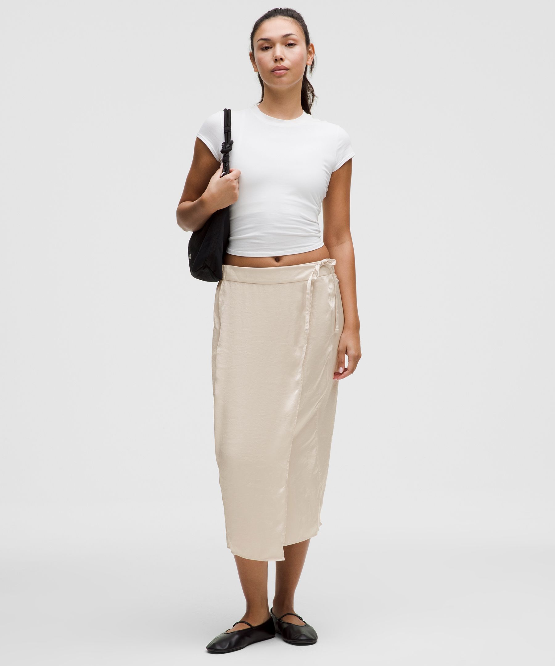 Logo Charm Satin Waist-Tie Midi Skirt