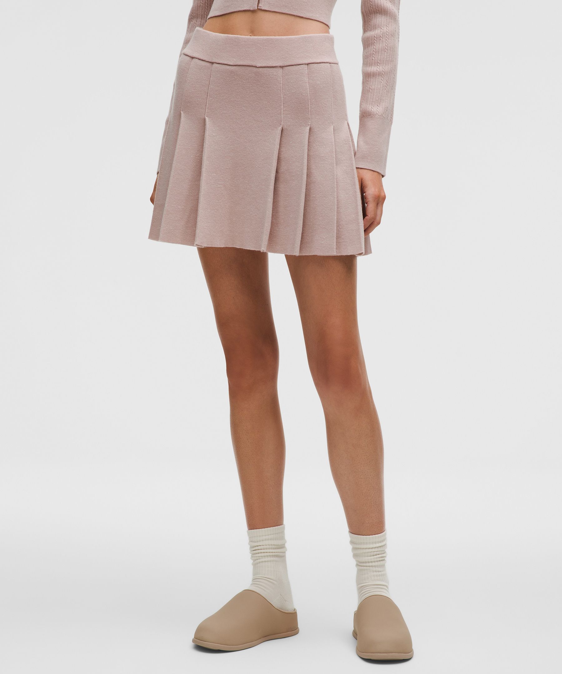 Lululemon Ribbed Merino Wool Mid-rise Pleated Skirt In Neutral