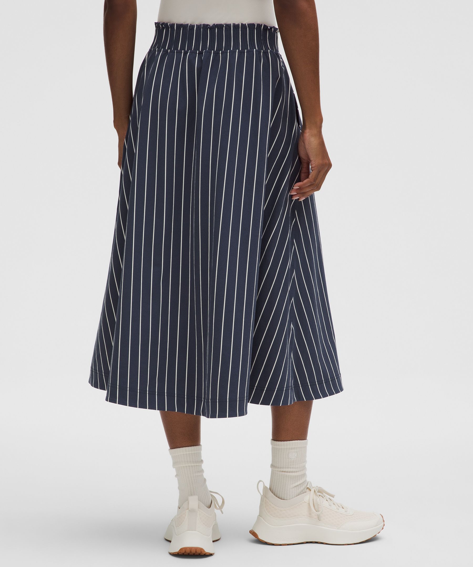 Stretch Woven Ruffle-Waist Midi Skirt | Women's Skirts
