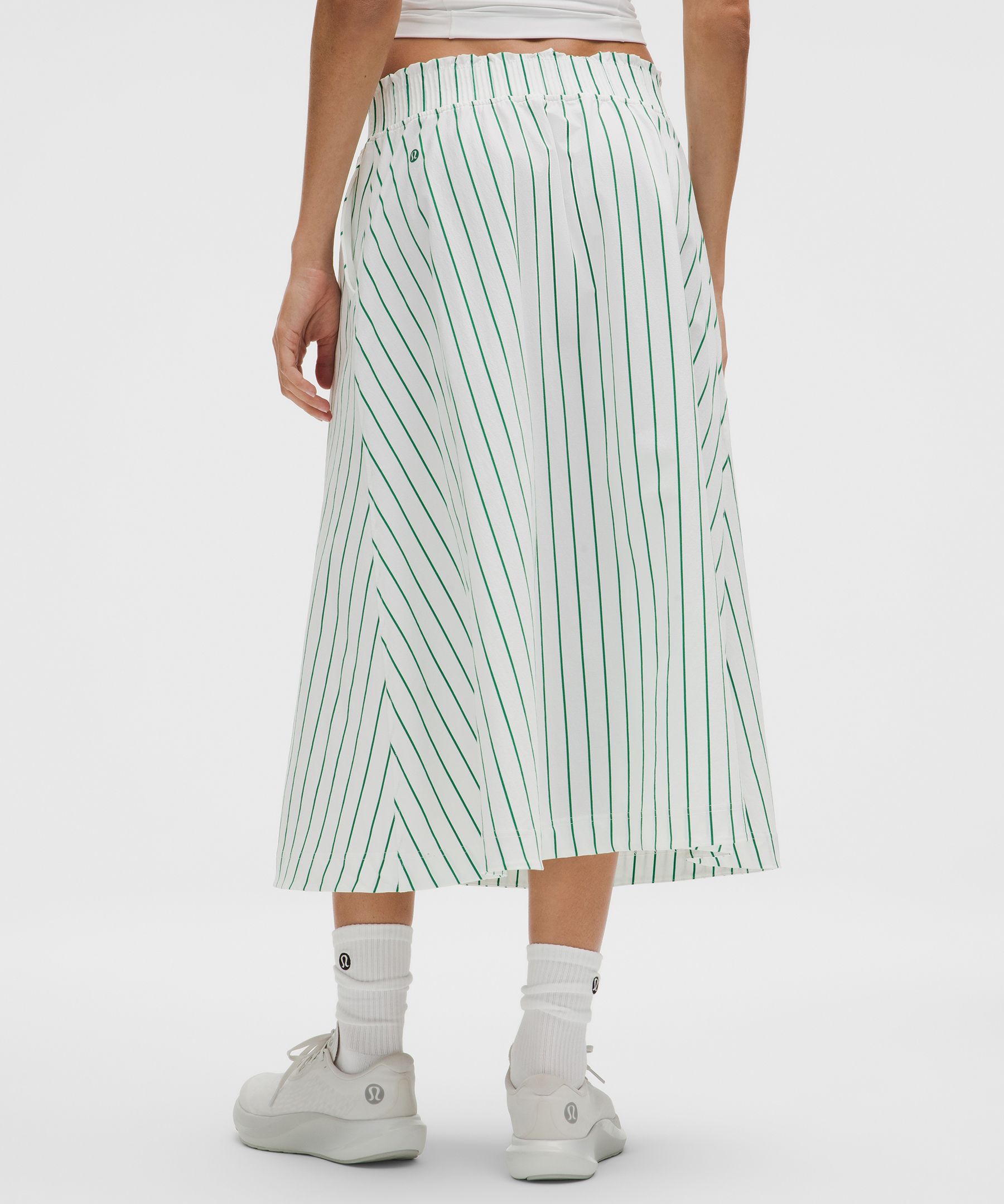 Stretch Woven Ruffle-Waist Midi Skirt