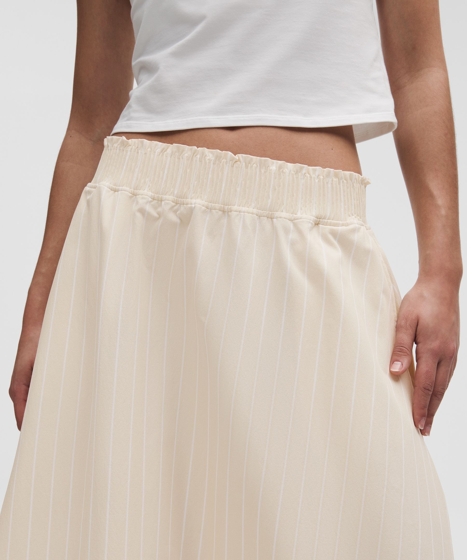 Stretch Woven Ruffle-Waist Midi Skirt