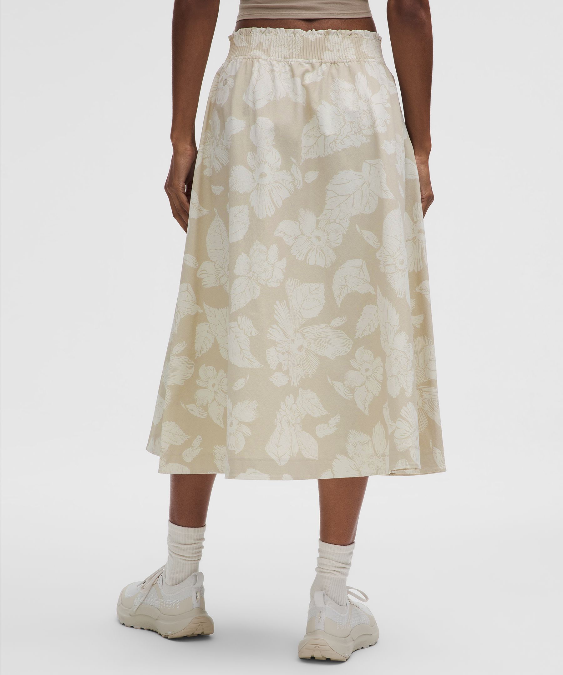 Stretch Woven Ruffle-Waist Midi Skirt | Women's Skirts