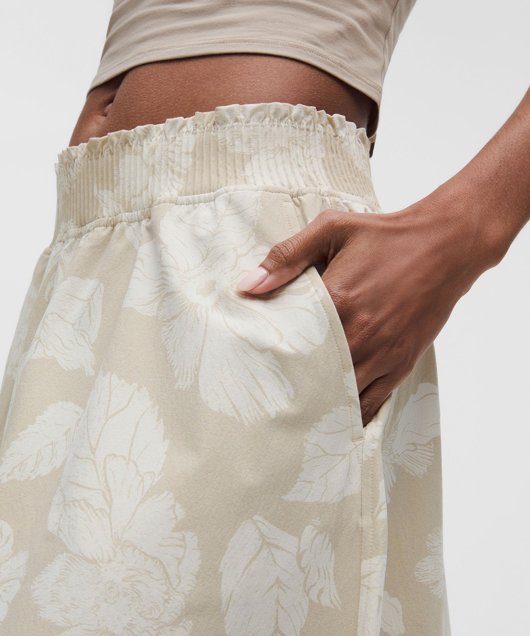 Stretch Woven Ruffle-Waist Midi Skirt | Women's Skirts