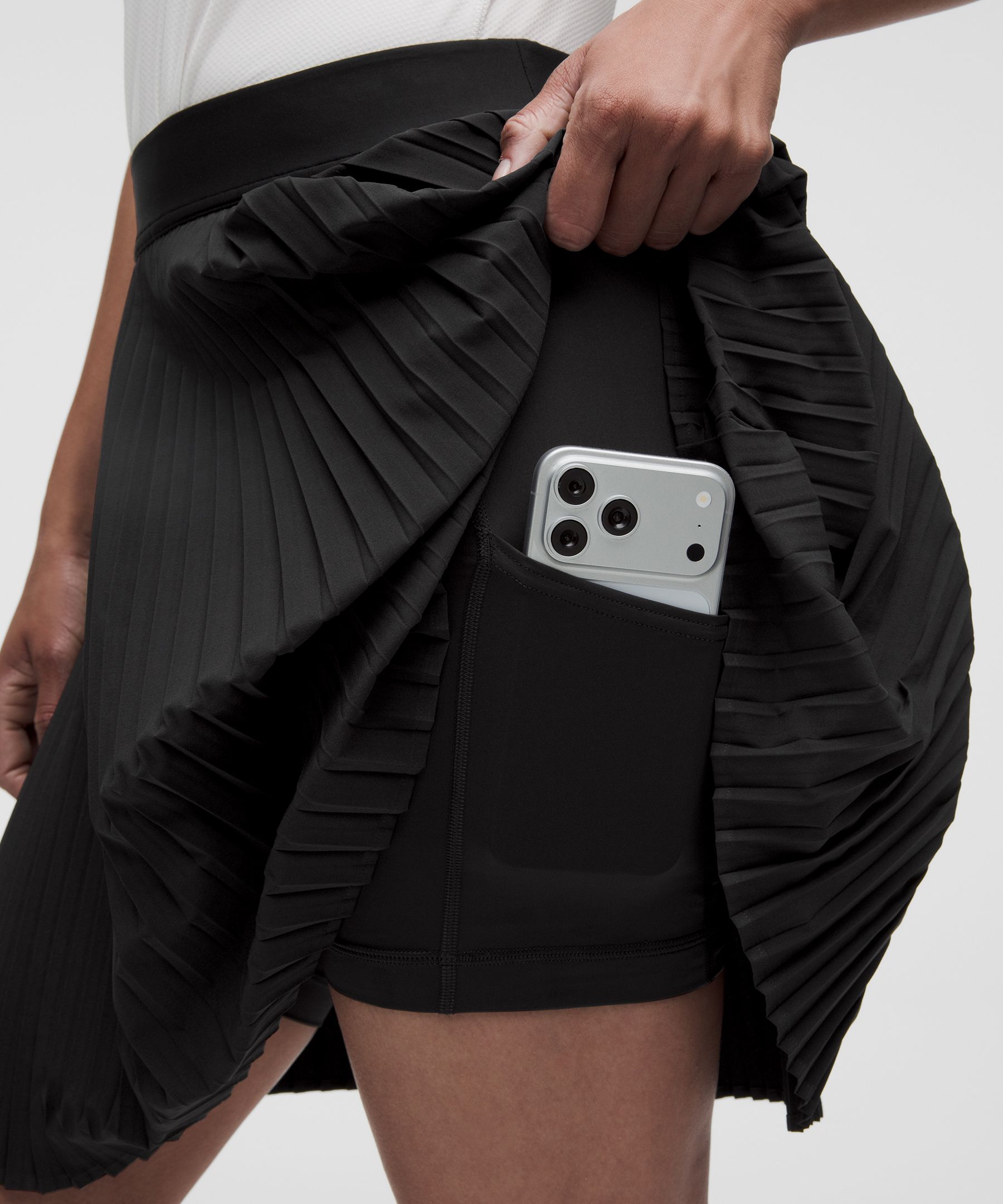 Pleated High-Rise Knee-Length Tennis Skirt