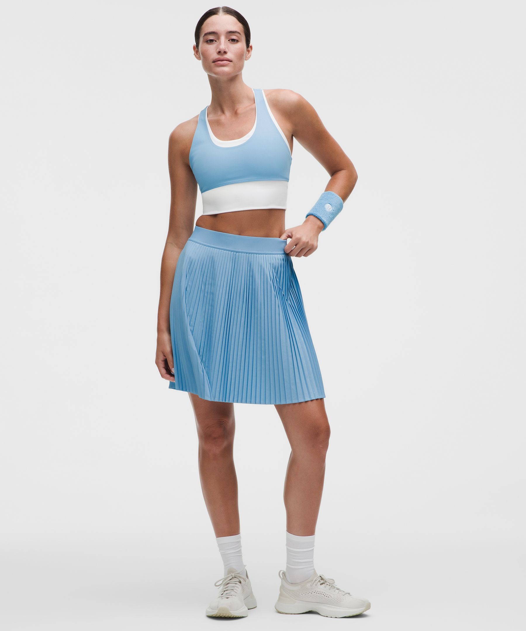 Pleated High-Rise Knee-Length Tennis Skirt