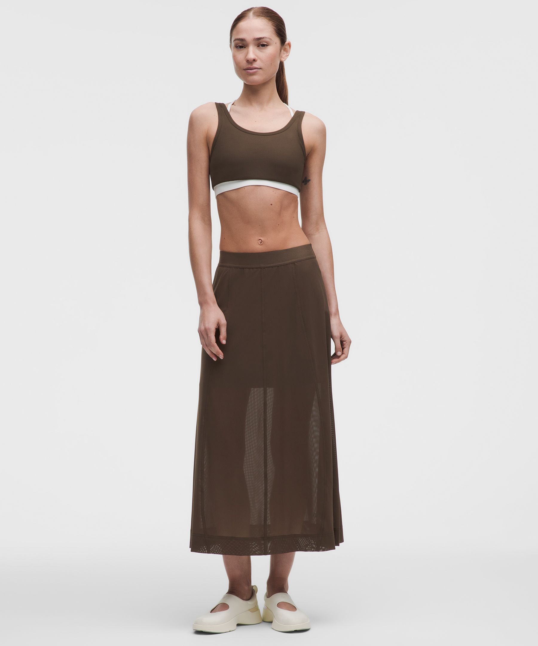 Stretch Mesh High-Rise Midi Skirt
