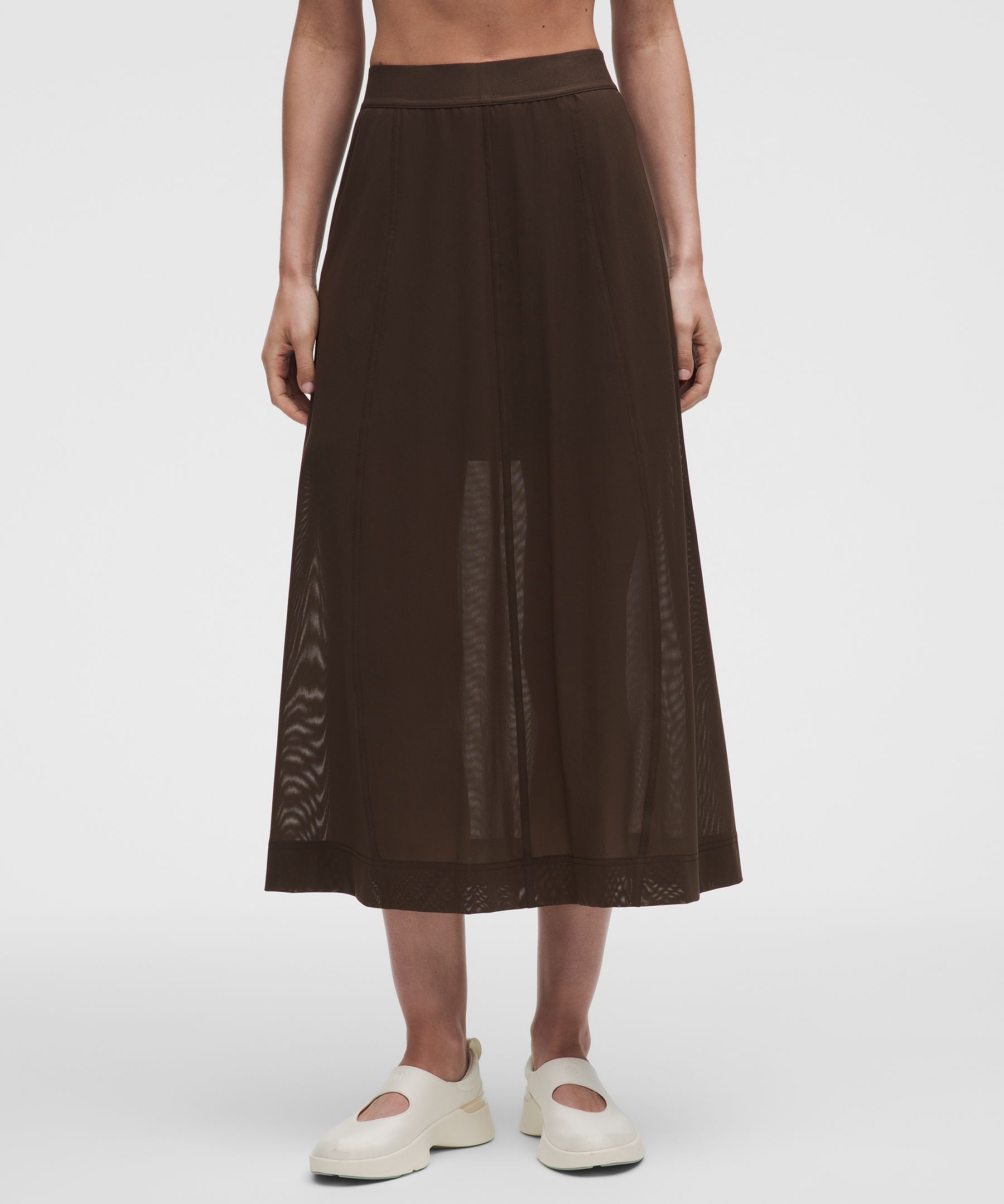 Stretch Mesh High-Rise Midi Skirt