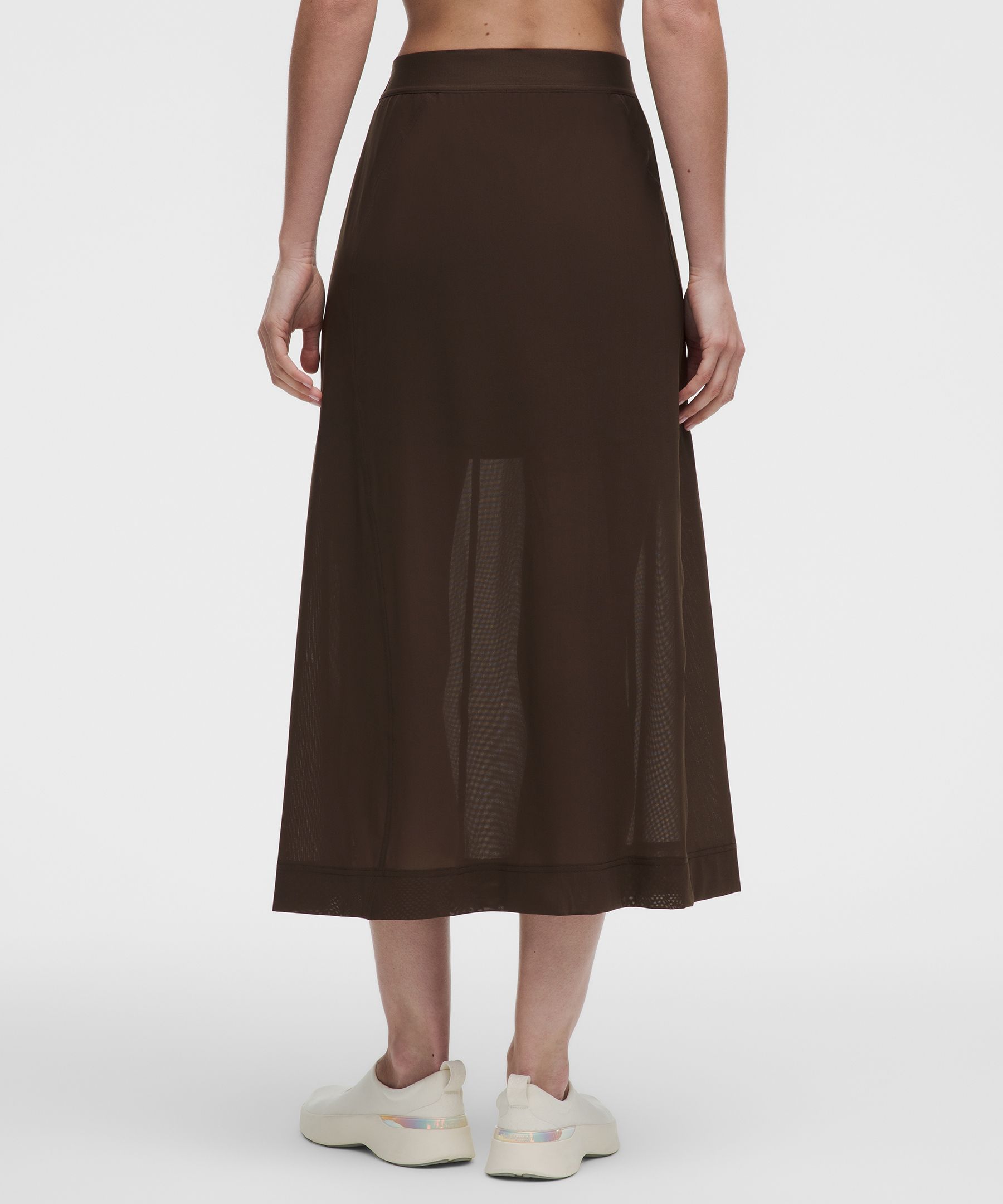 Stretch Mesh High-Rise Midi Skirt