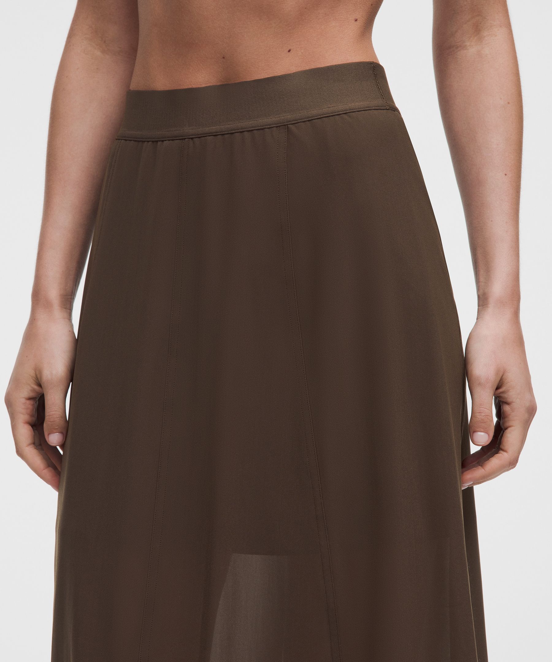 Stretch Mesh High-Rise Midi Skirt