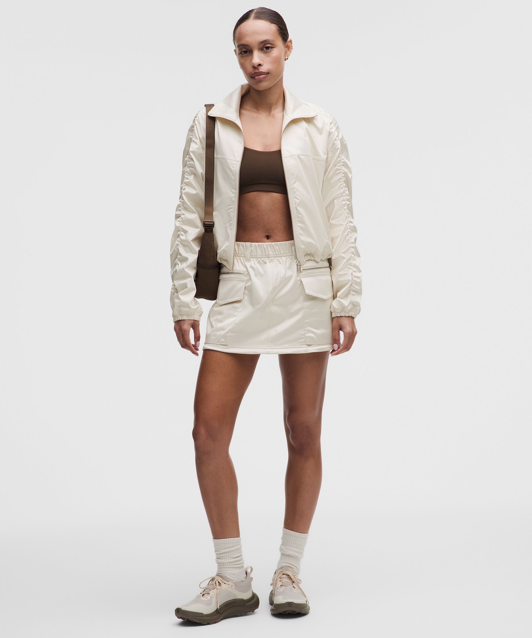 Stretch Satin Mid-Rise Cargo Mini Skirt