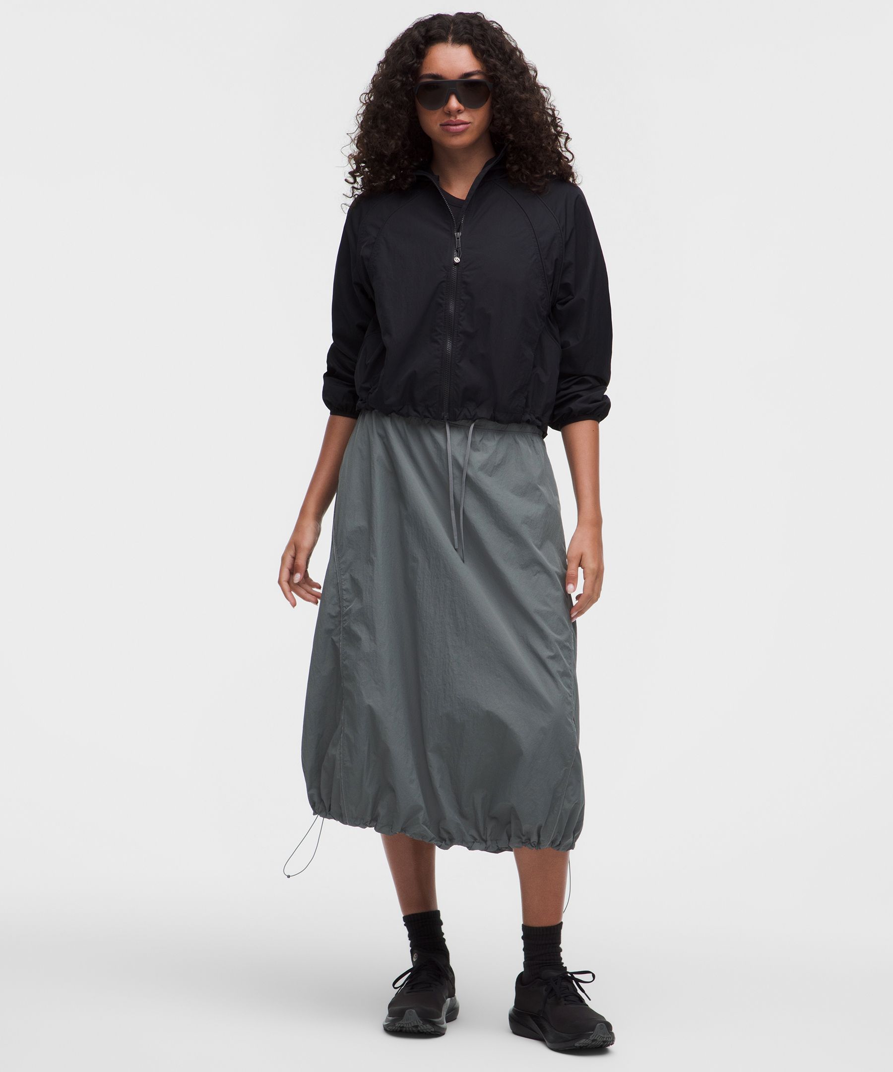 UV-Protective Cinch-Hem Mid-Rise Midi Skirt