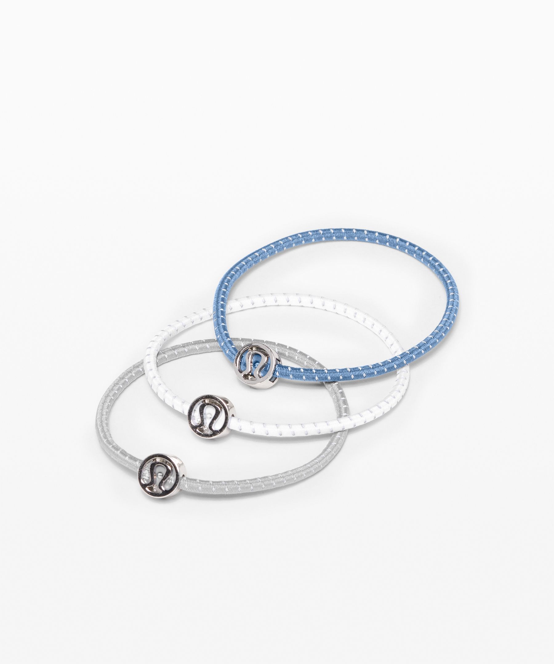 Lululemon Glow On Hair Ties In Glacier Grey/code Blue/white