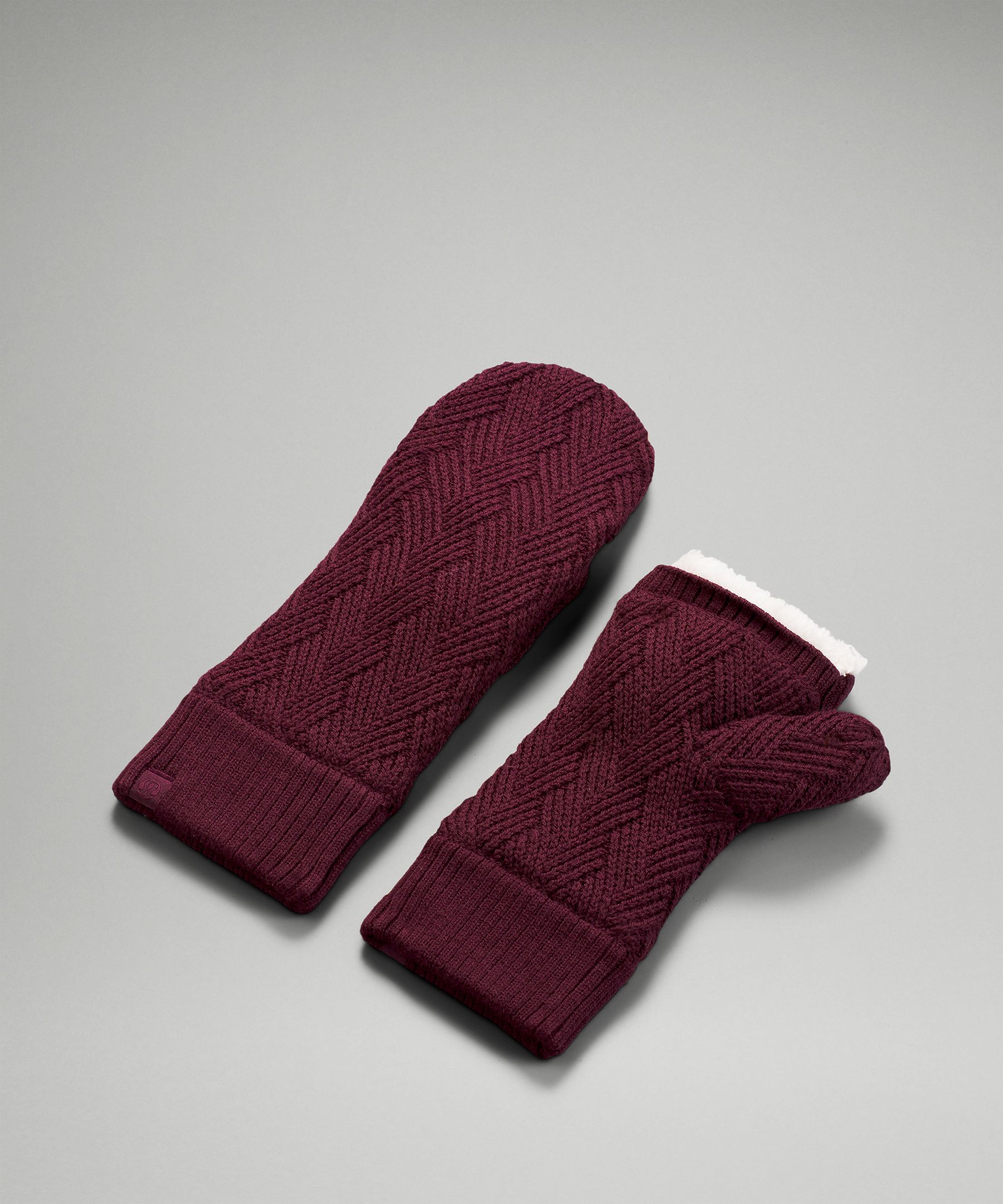 Lululemon Womens Textured Fleece-Lined Knit Mittens - Cassis