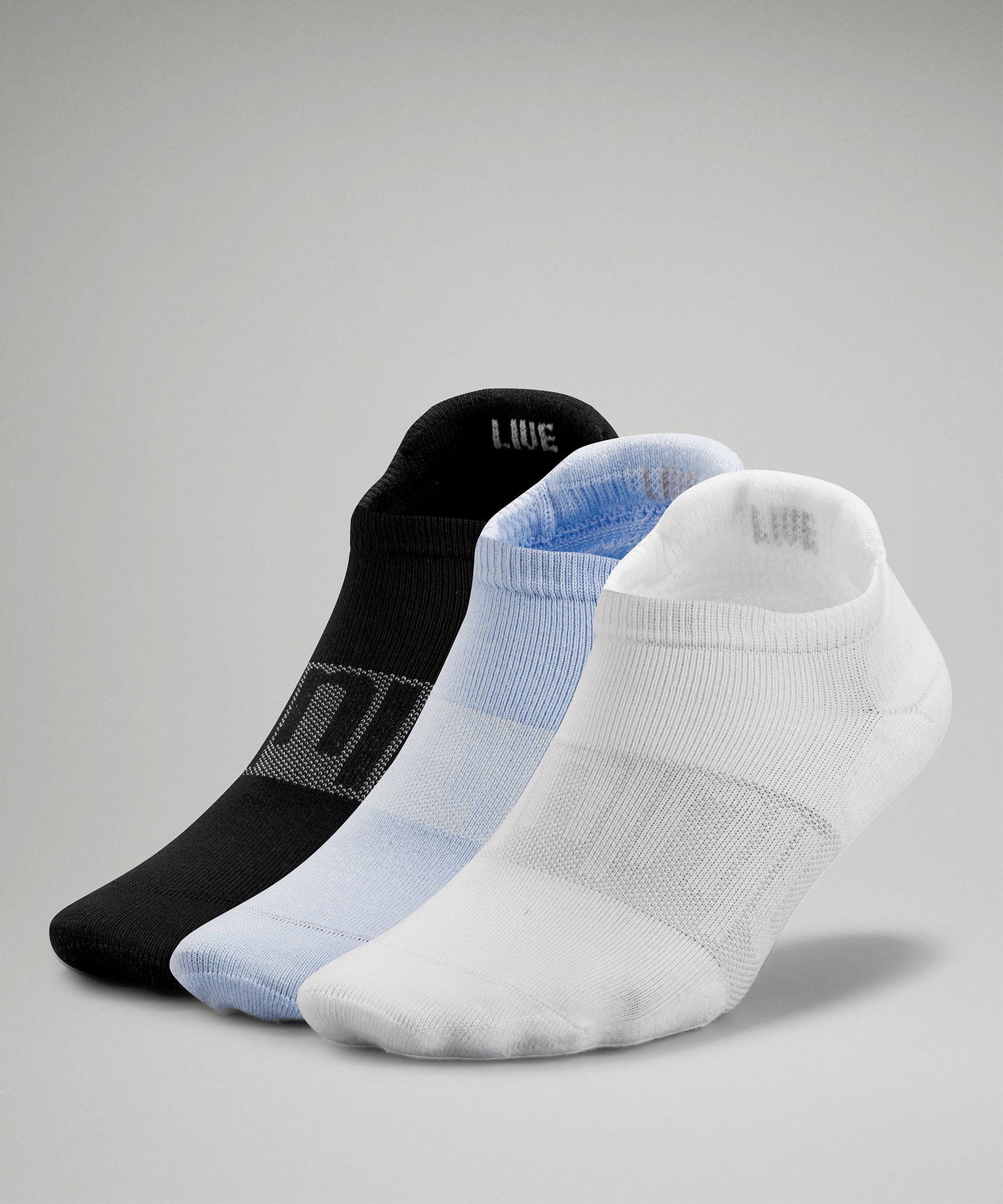 Lululemon Daily Stride Low Ankle Socks 3 Pack In White/blue Linen/black