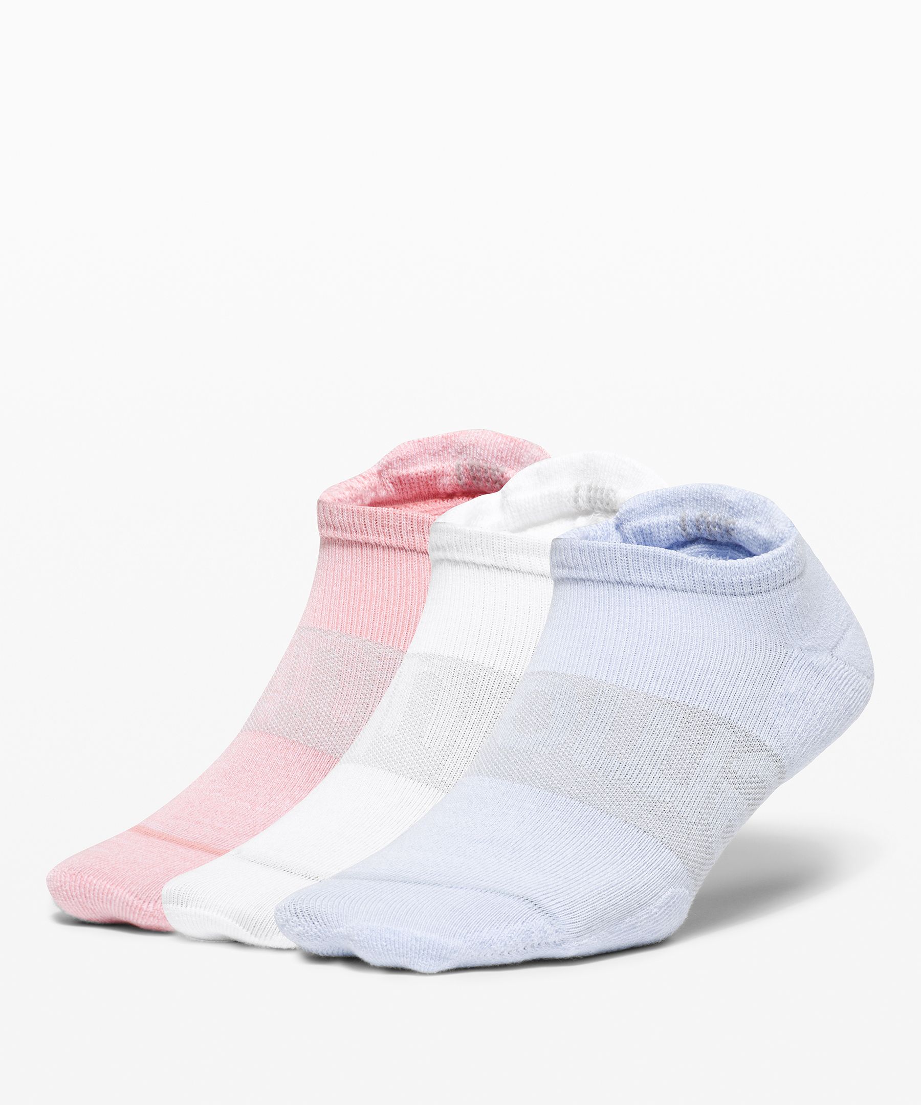 Lululemon Daily Stride Low Ankle Socks 3 Pack In White/pink Puff/blue Linen