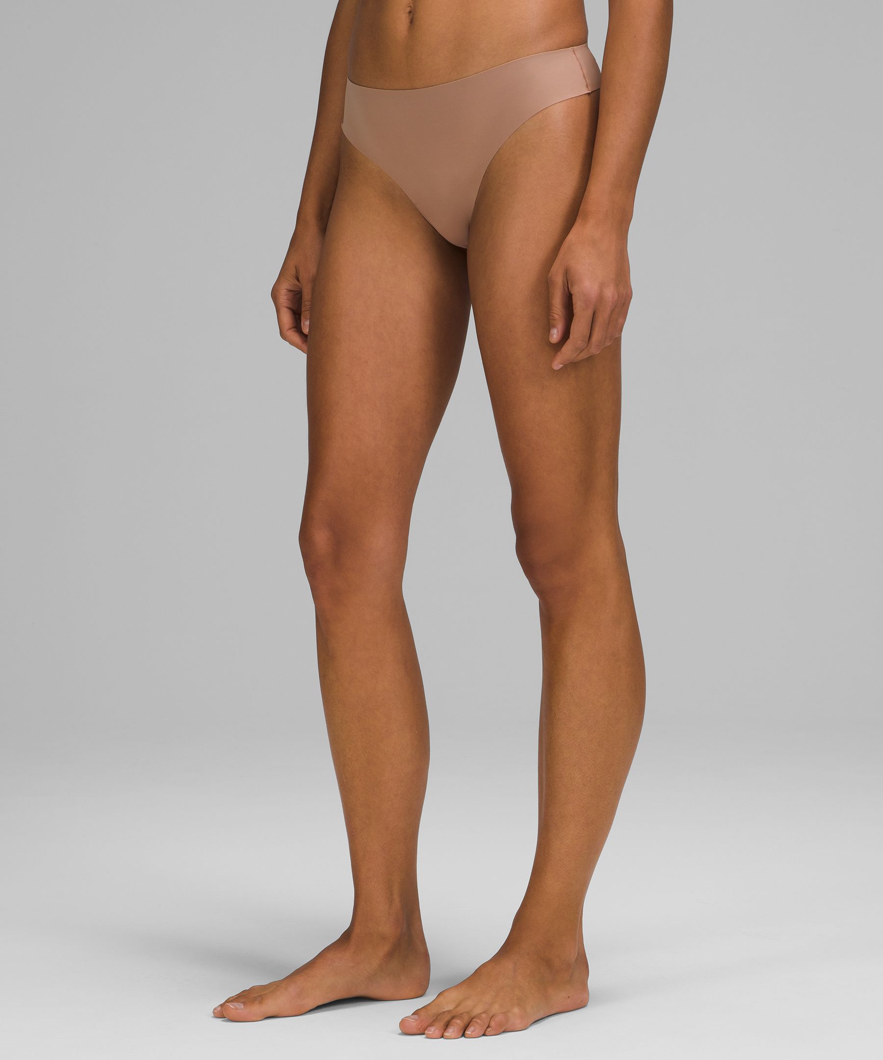 Lululemon Invisiwear Mid Rise Thong Underwear In Soft Sand