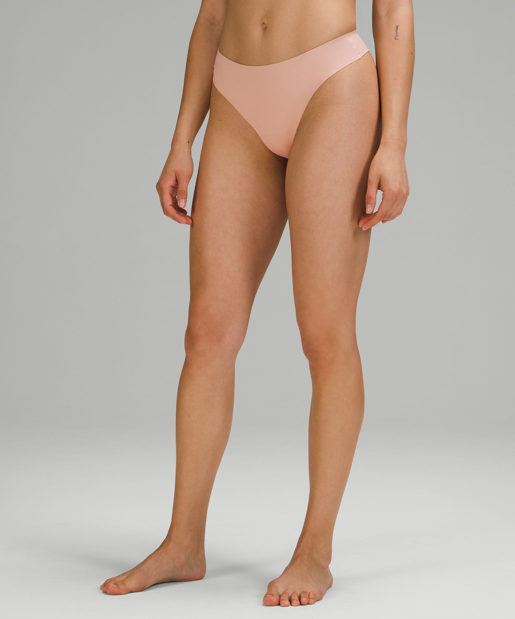 Lululemon Invisiwear Mid-rise Thong Underwear In Misty Shell