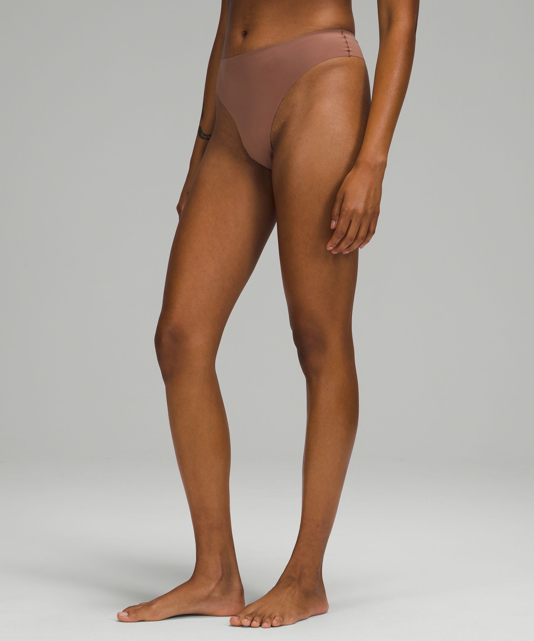 Lululemon Invisiwear Mid-rise Thong Underwear In Dusty Bronze
