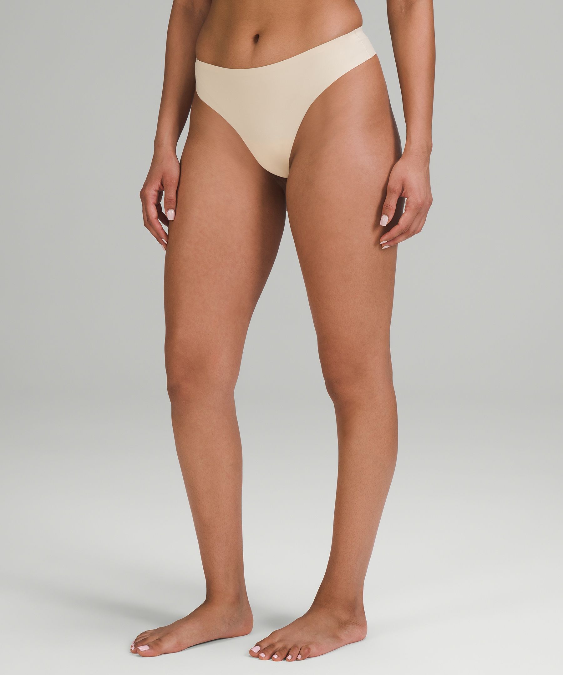 Lululemon Invisiwear Mid-rise Thong Underwear In Pale Linen
