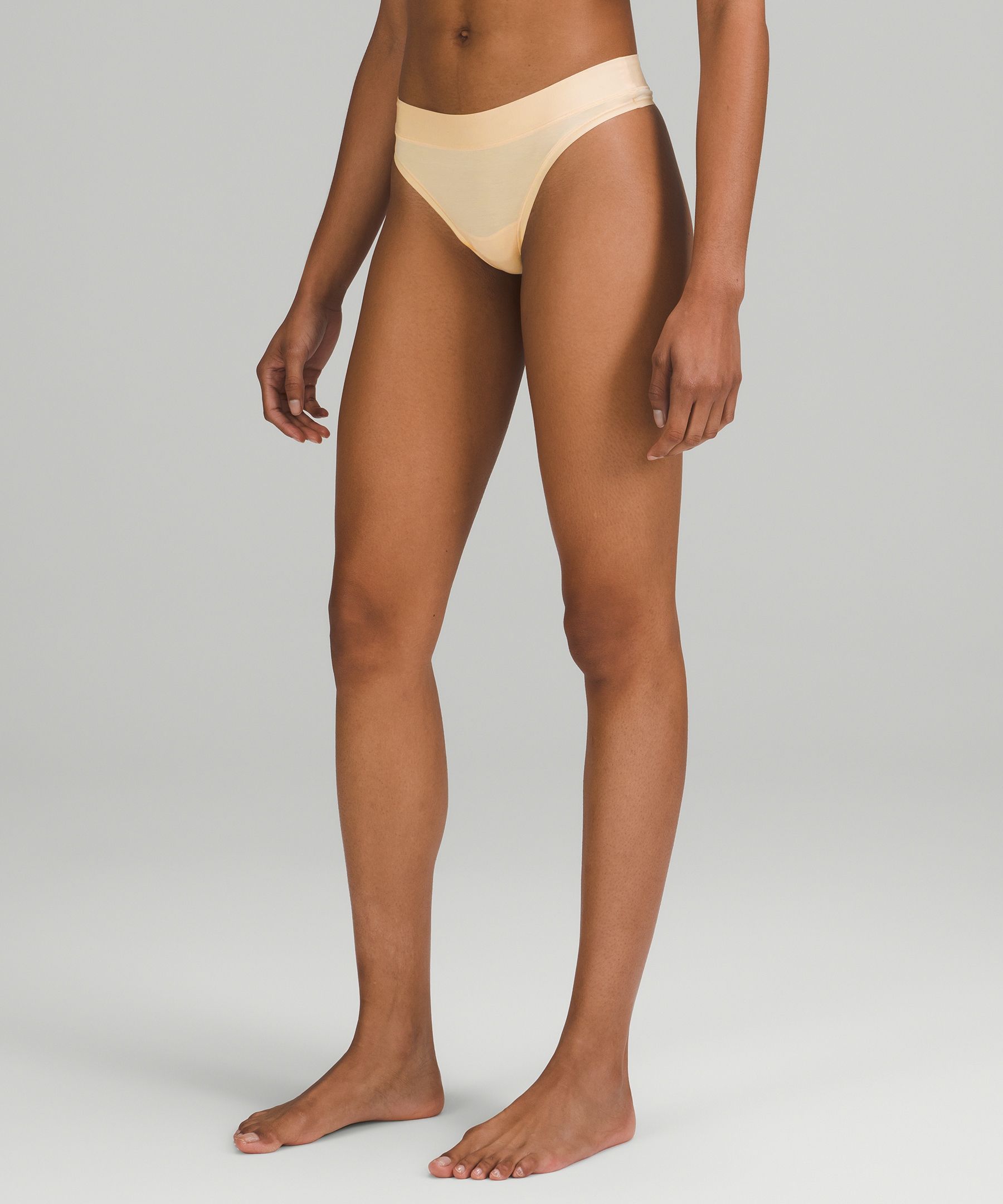 Lululemon Underease Mid-rise Thong Underwear In Pale Linen