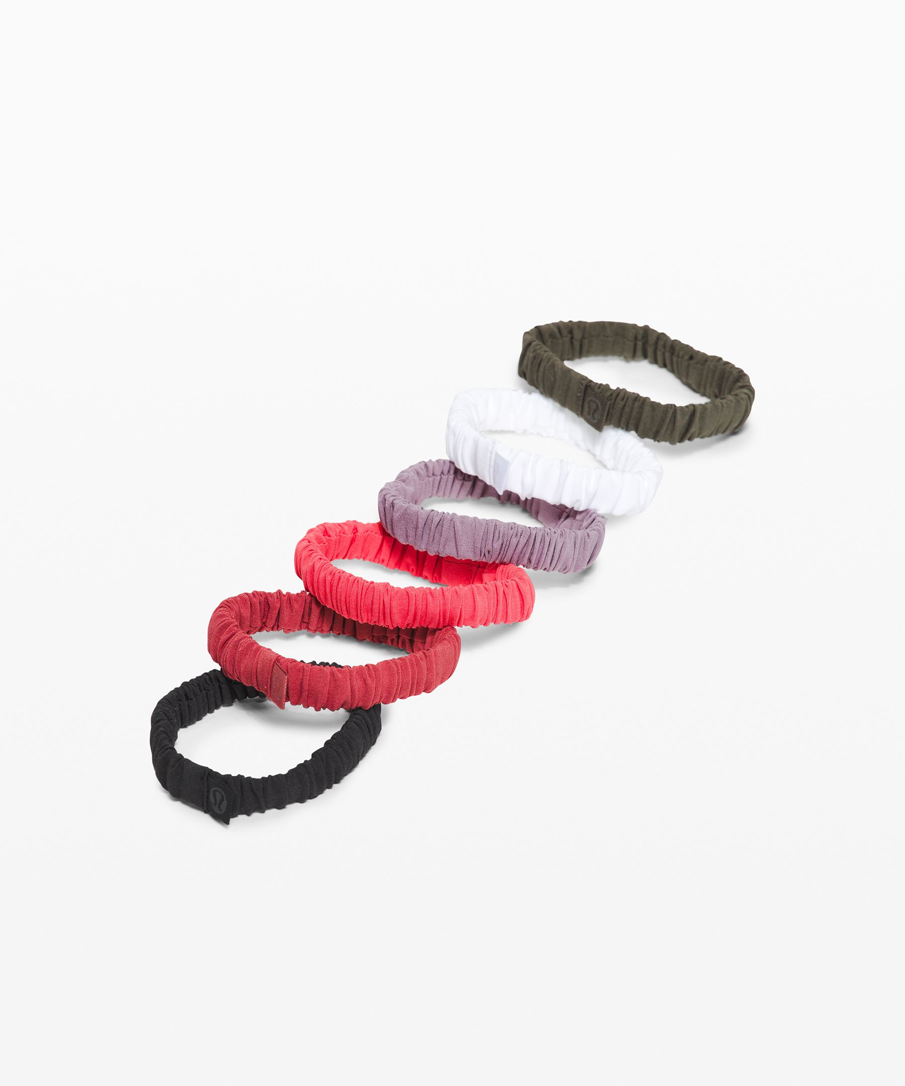 Lululemon Skinny Scrunchie 6 Pack In Black/soft Cranberry/watermelon Red