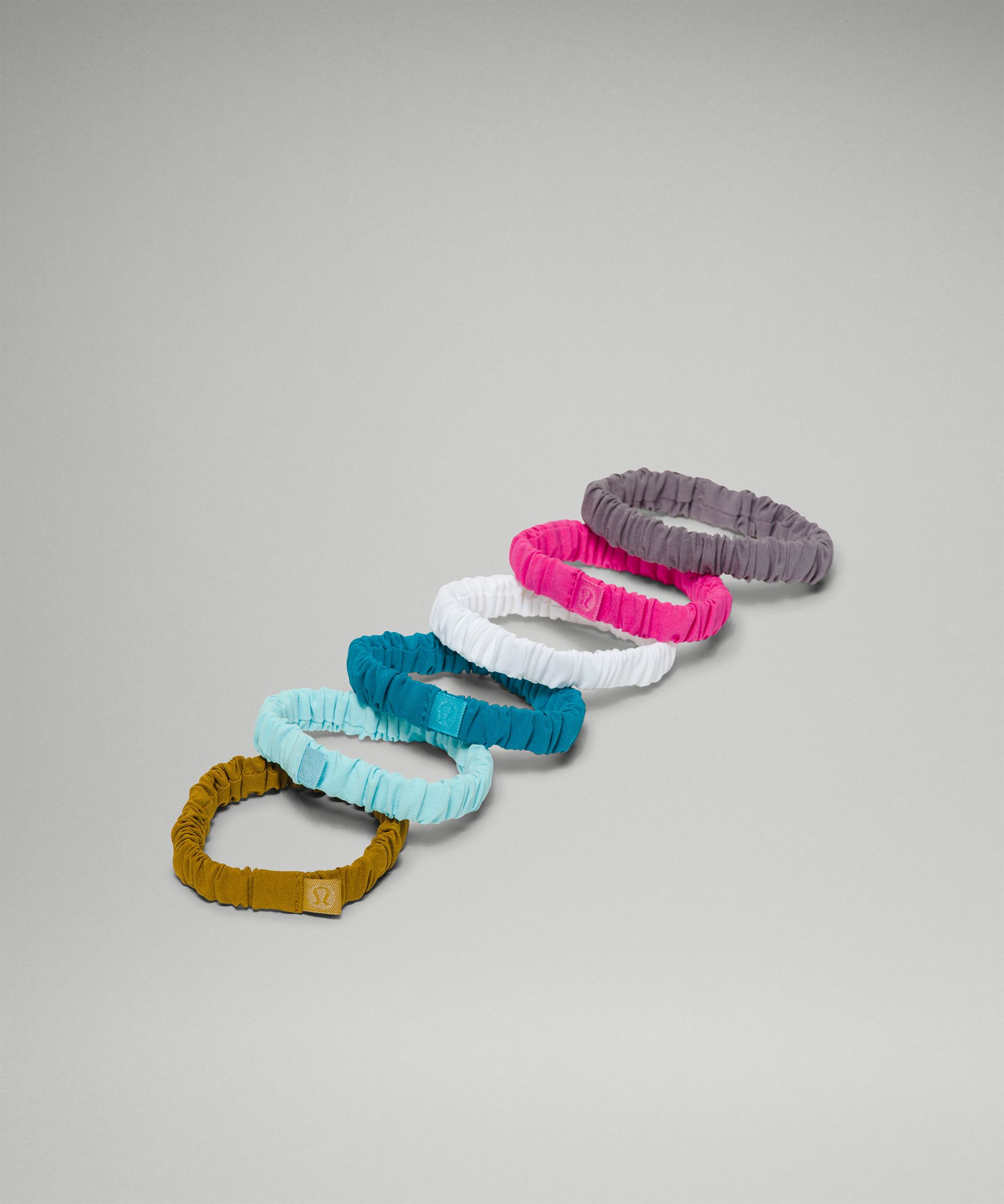 Lululemon Skinny Scrunchie *6 Pack In Gold Spice/icing Blue/hawaiian Blue/white/sonic Pink/dusky Lavender