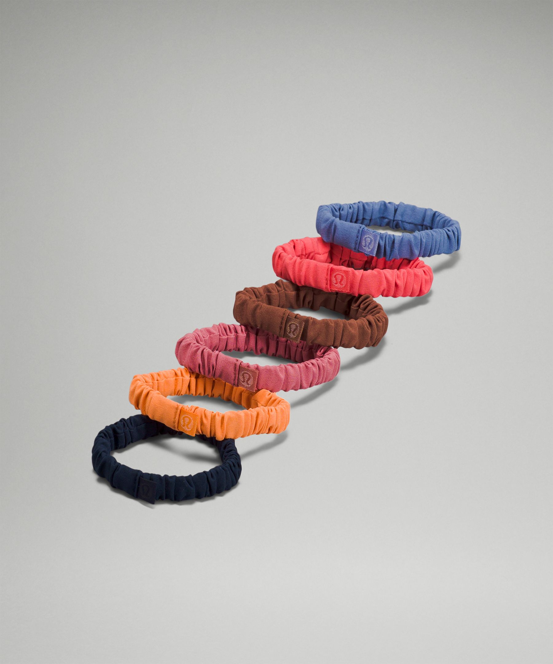 Lululemon Skinny Scrunchie 6 Pack In True Navy/orange Frappe/brier Rose