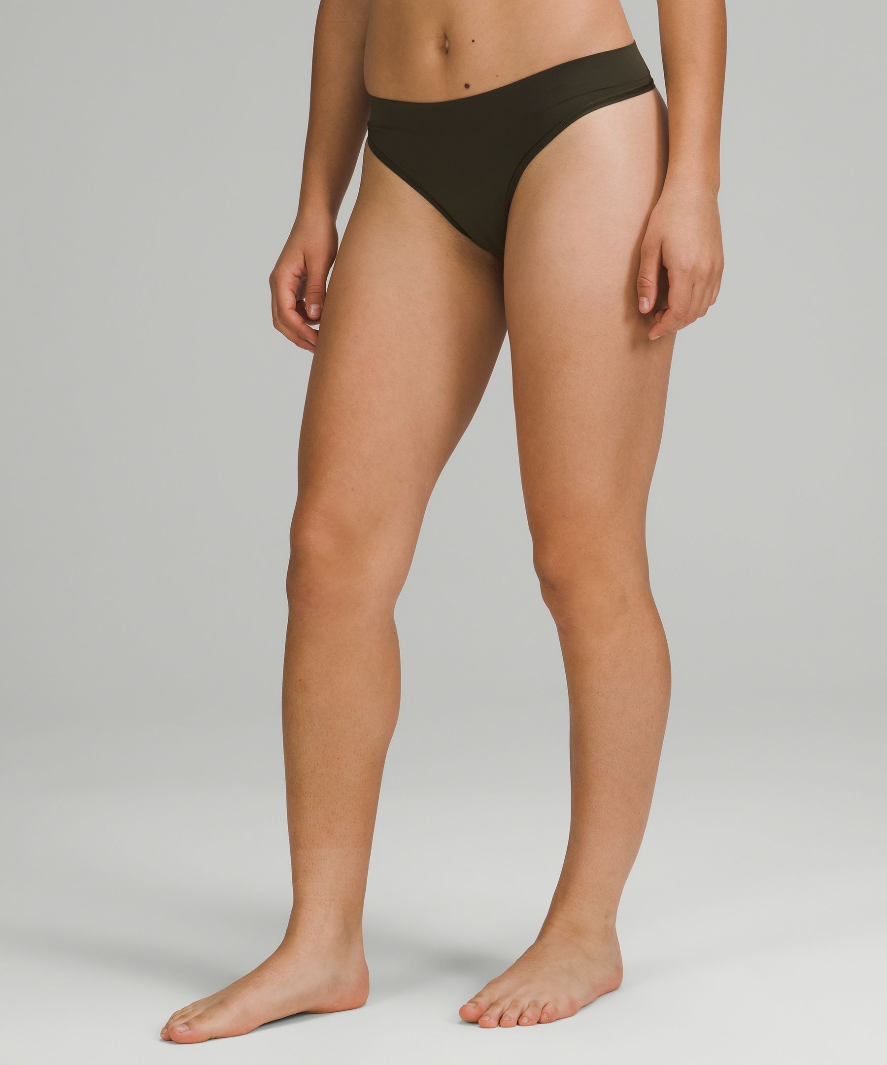 Lululemon Seamless Mid-rise Thong Underwear In Dark Olive
