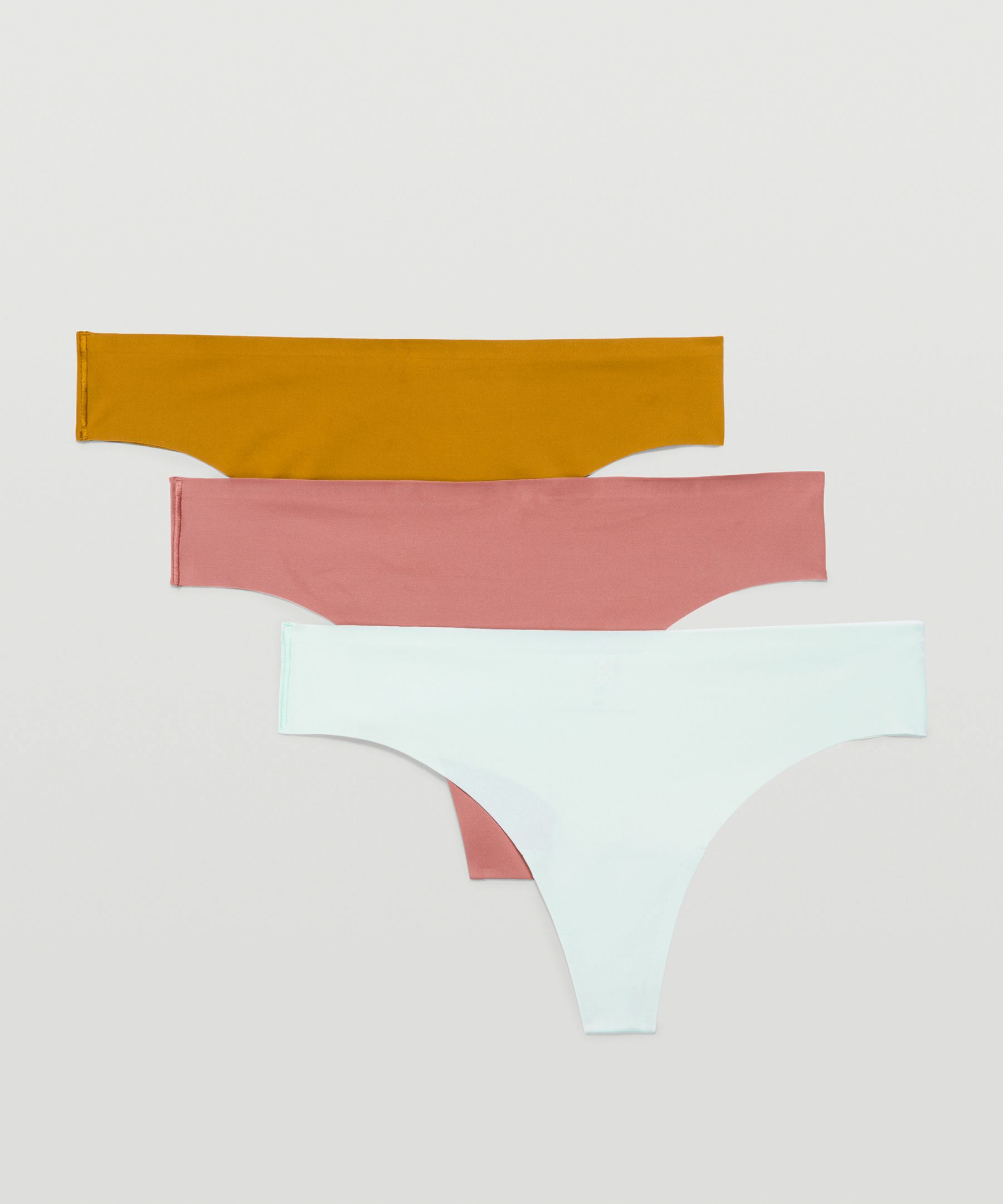 Lululemon Invisiwear Mid Rise Thong Underwear 3 Pack In Ocean Air/spiced Chai/gold Spice