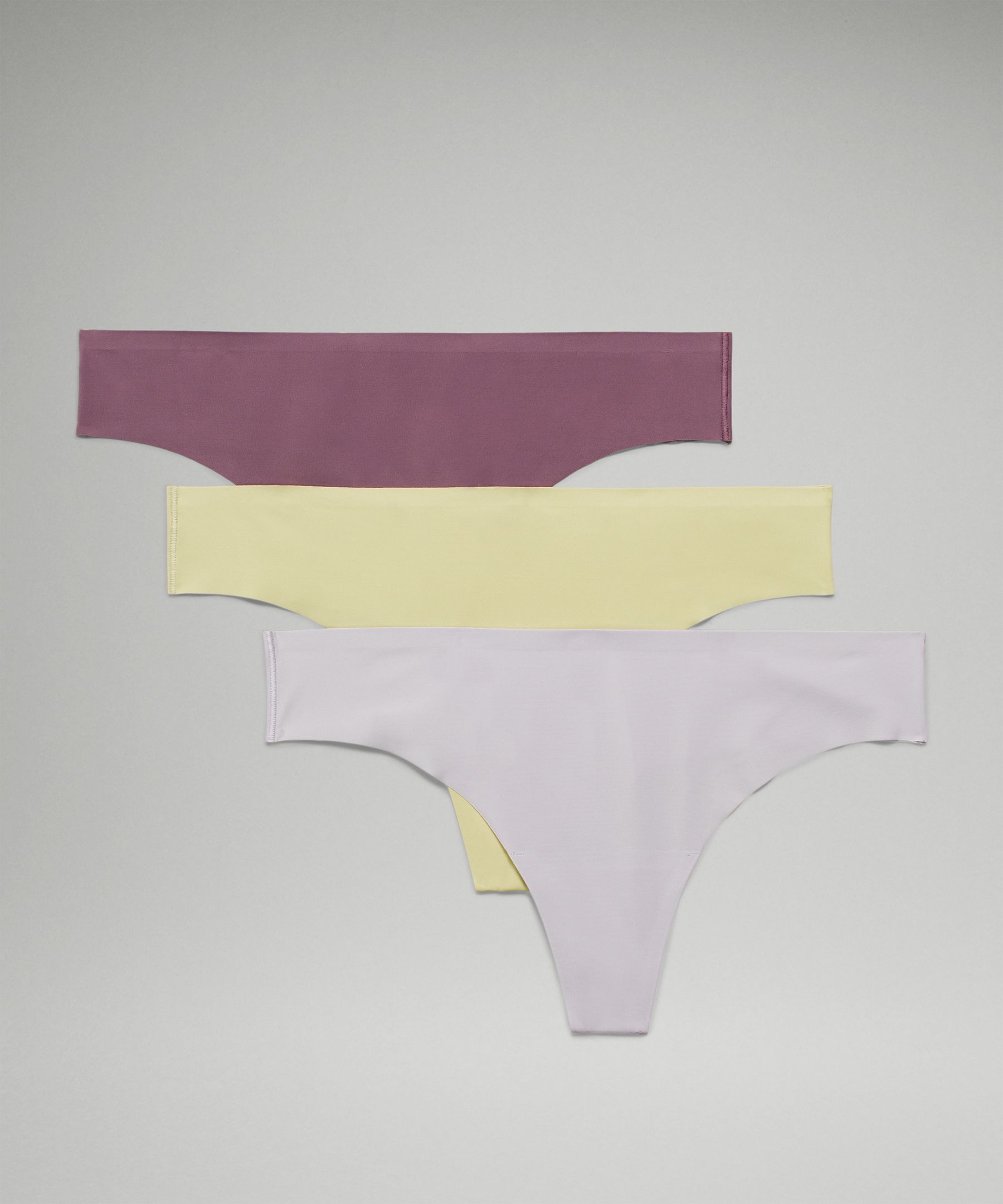 Lululemon Invisiwear Mid-rise Thong Underwear 3 Pack In Chrome/brick Purple/dew Green