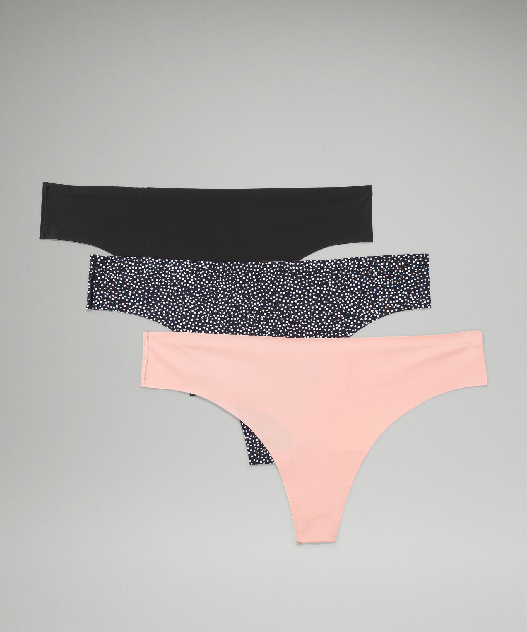 Lululemon Invisiwear Mid-rise Thong Underwear 3 Pack In Black/pink Mist/double Dimension Starlight Black
