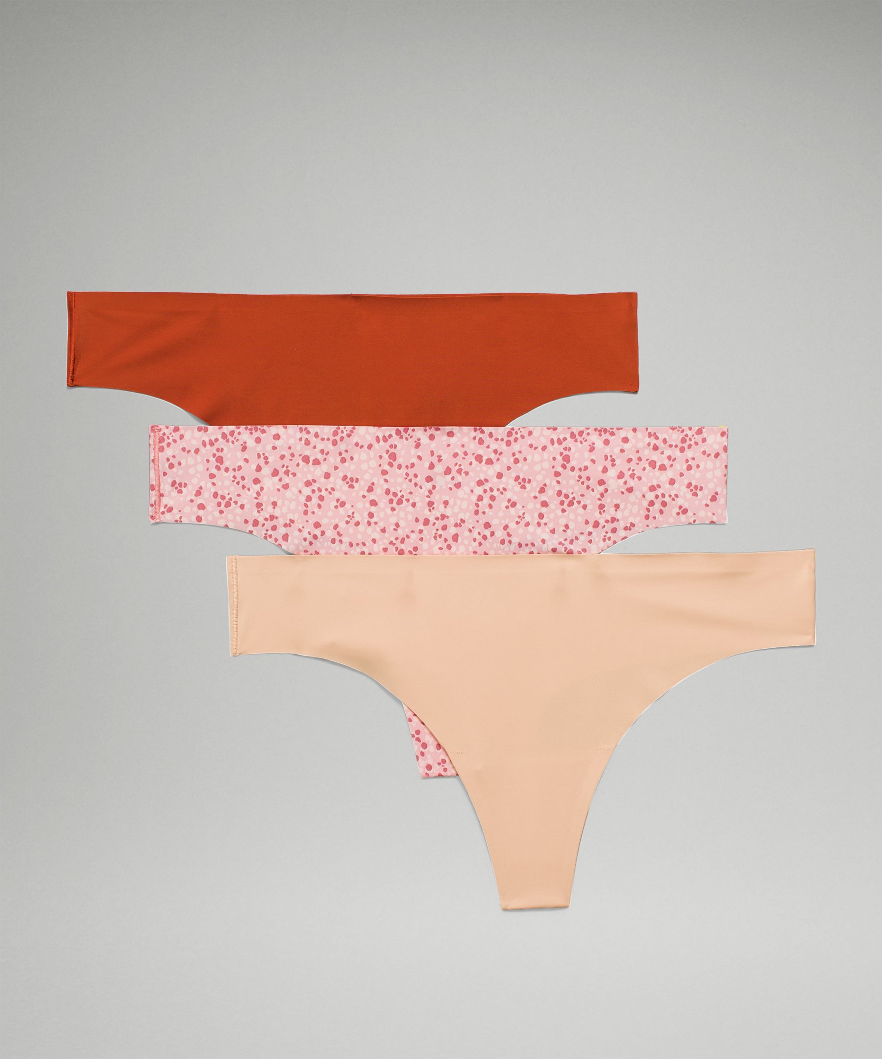Lululemon Invisiwear Mid-rise Thong Underwear 3 Pack In Aztec Brick/bleached Apricot/scatter Petal Pink Rosebud Pink Mist Brier Rose