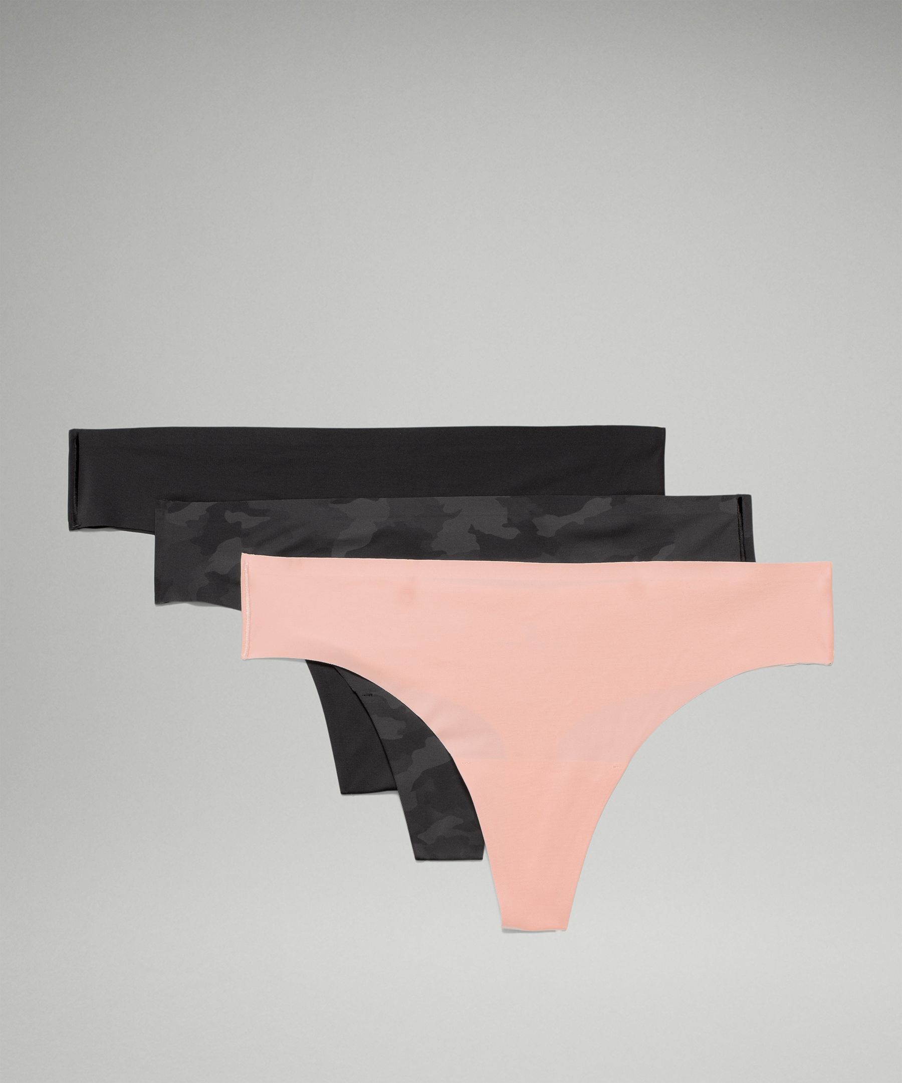 Lululemon Invisiwear Mid-rise Thong Underwear 3 Pack In Heritage 365 Camo Deep Coal /pink Mist/black