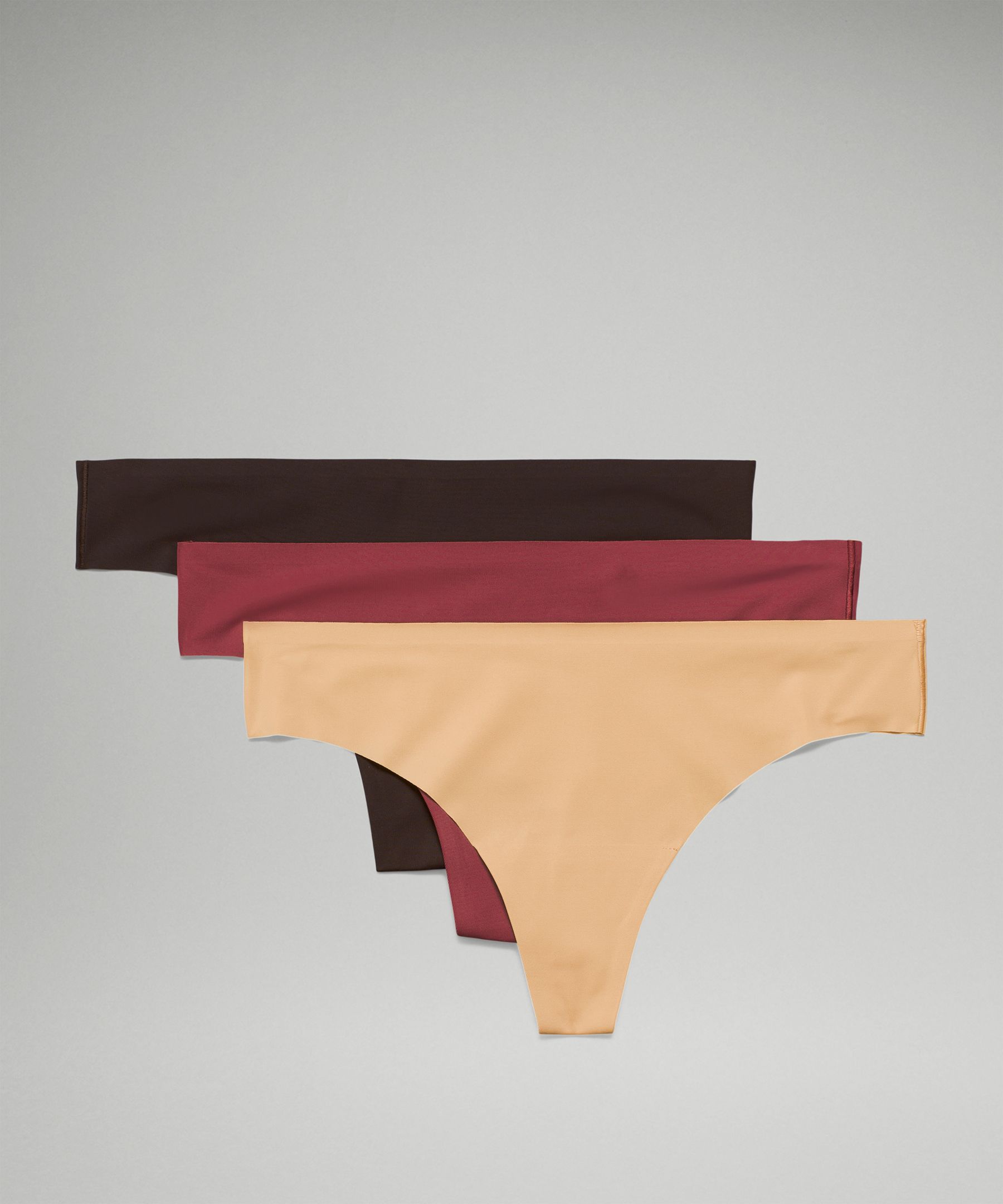 Lululemon Invisiwear Mid-rise Thong Underwear 3 Pack In Mulled Wine/pecan Tan/french Press