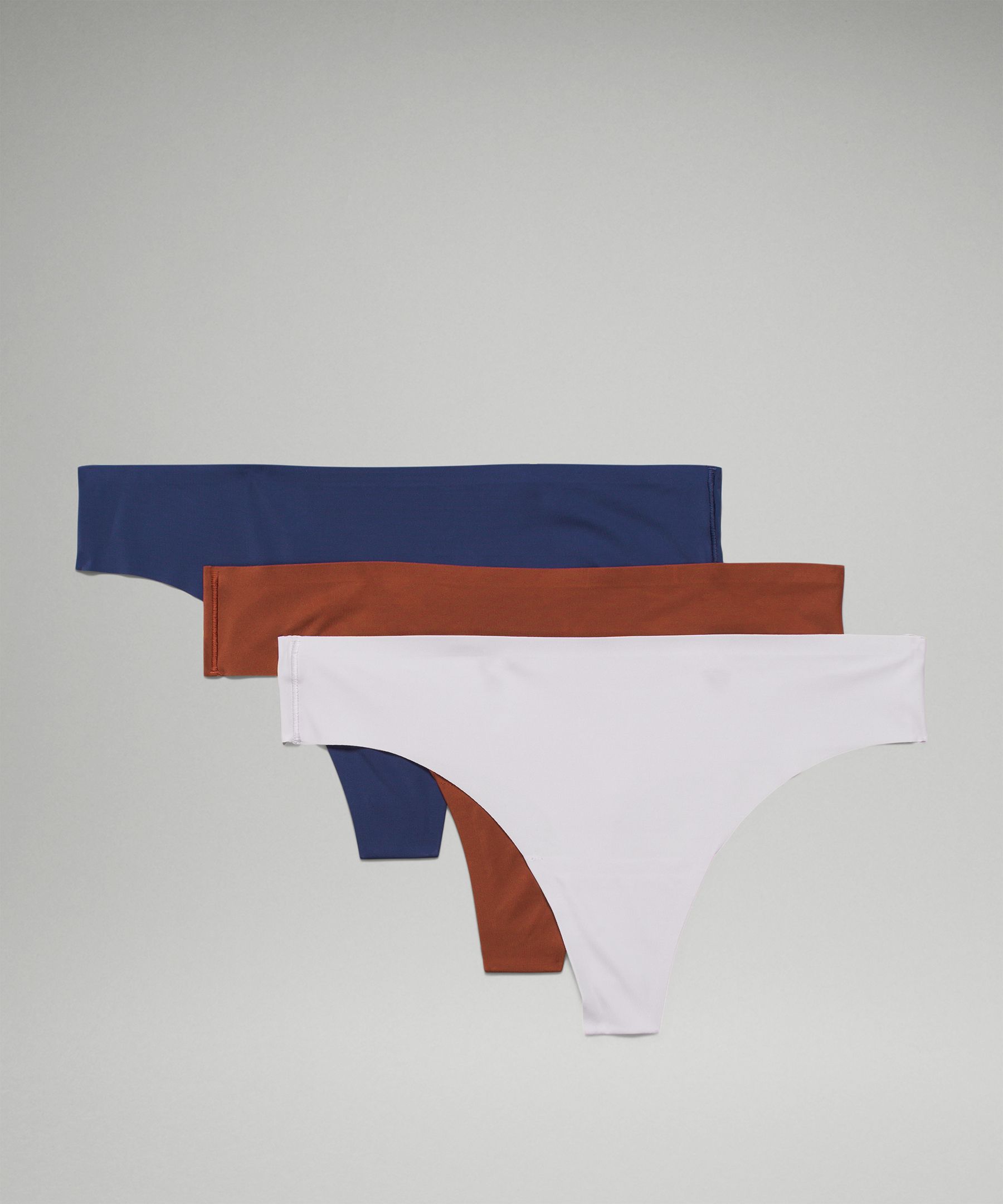 Lululemon Invisiwear Mid-rise Thong Underwear 3 Pack In Night Sea/chrome/date Brown