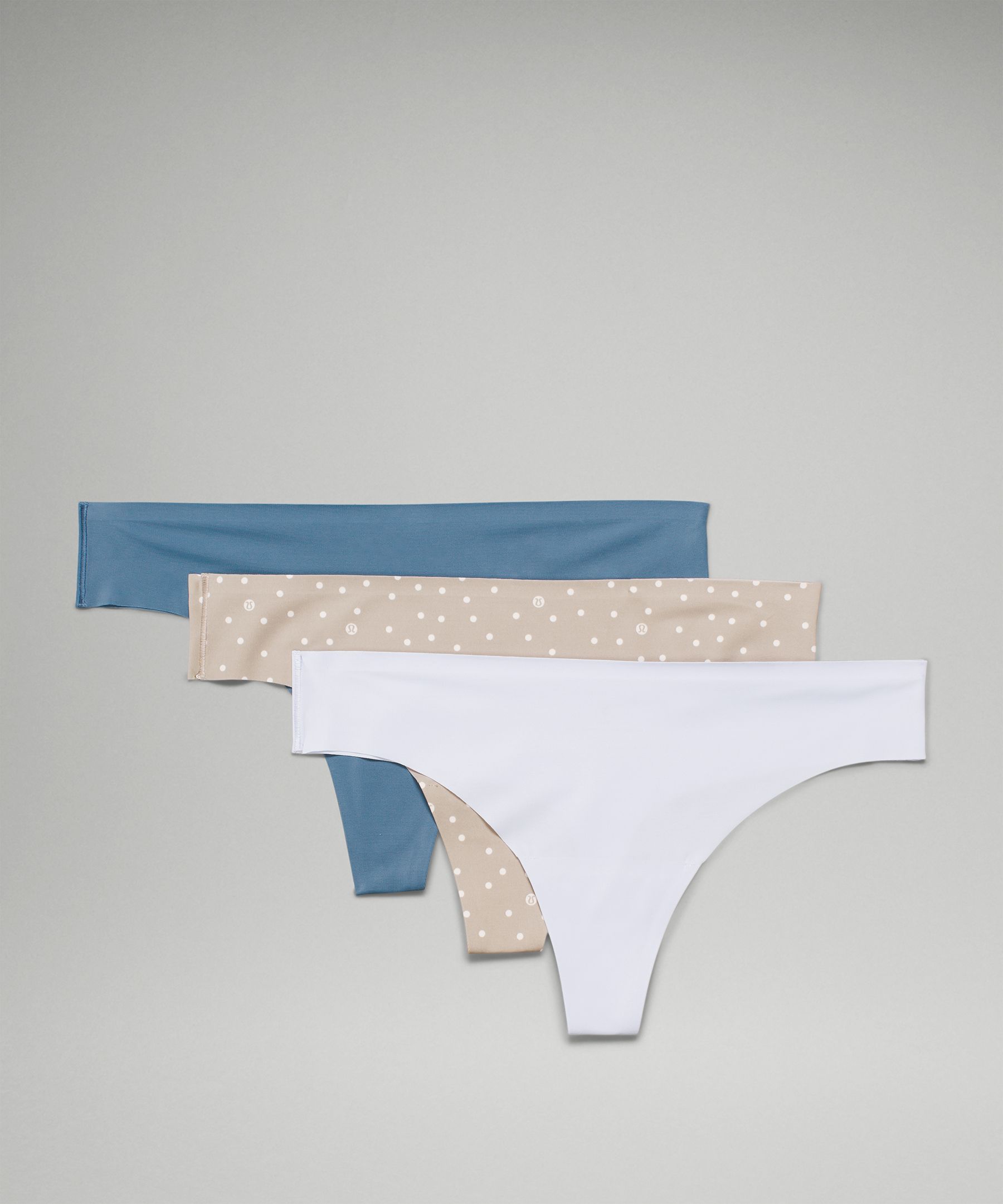 Lululemon Invisiwear Mid-rise Thong Underwear 3 Pack In Pastel Blue/soft Denim/inspirit Polka 2.0 White Opal Riverstone
