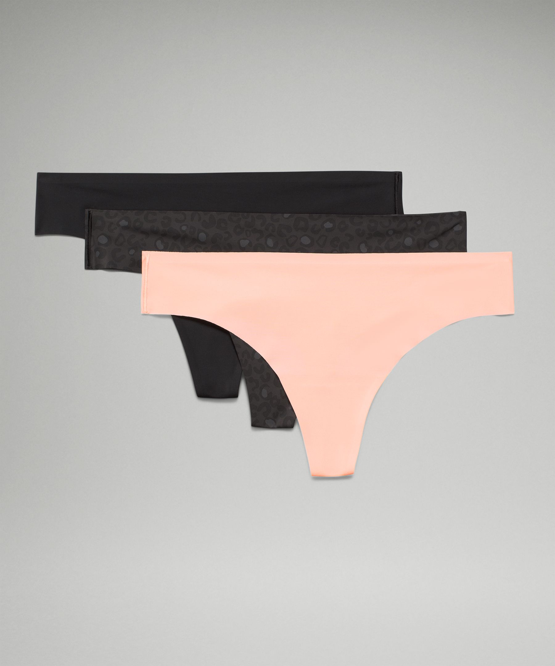 Lululemon Invisiwear Mid-rise Thong Underwear 3 Pack In Black/dew Pink/intertwined Camo Deep Coal