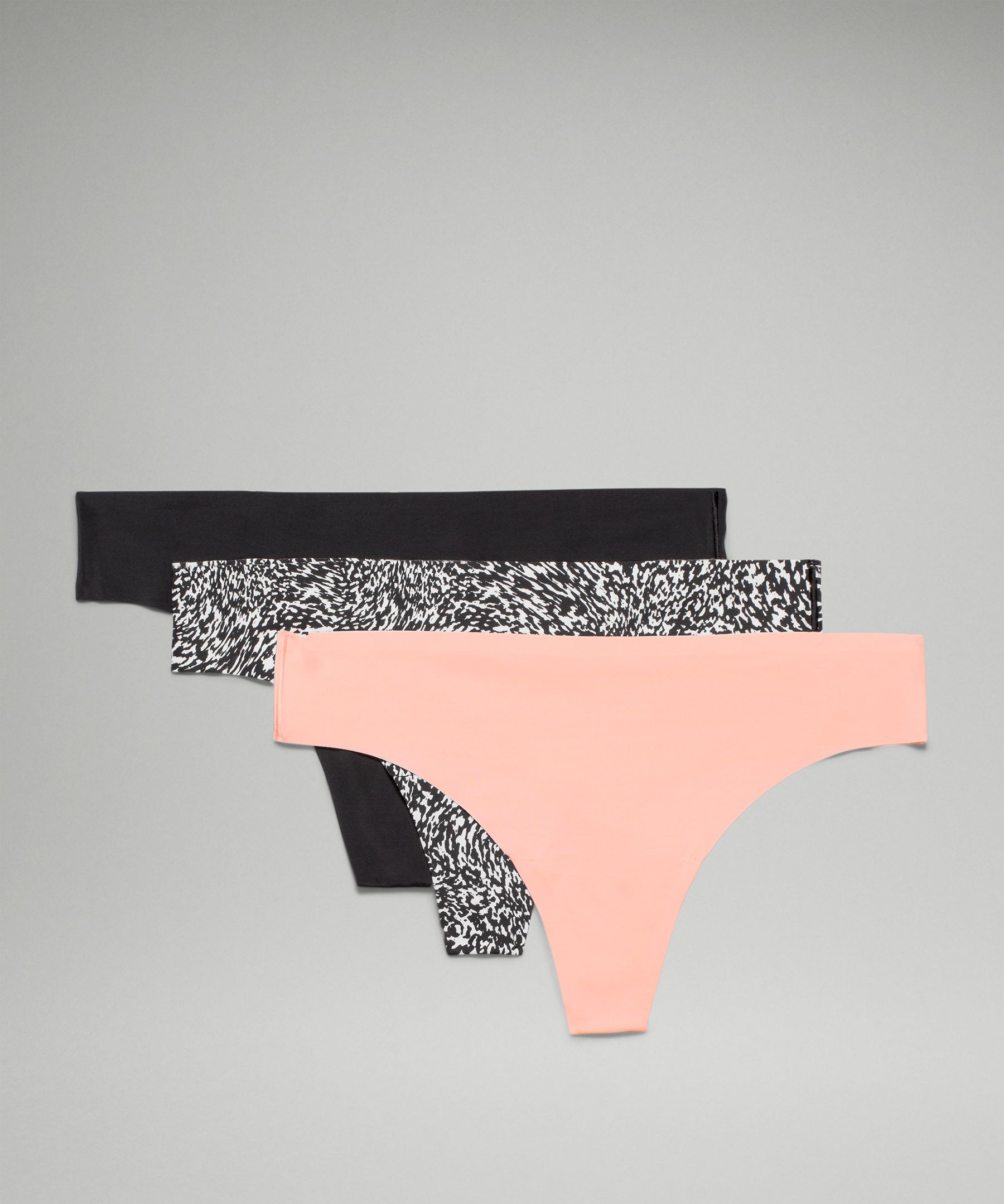 Lululemon Invisiwear Mid-rise Thong Underwear 3 Pack In Black/dew Pink/warped Grain Alpine White Black