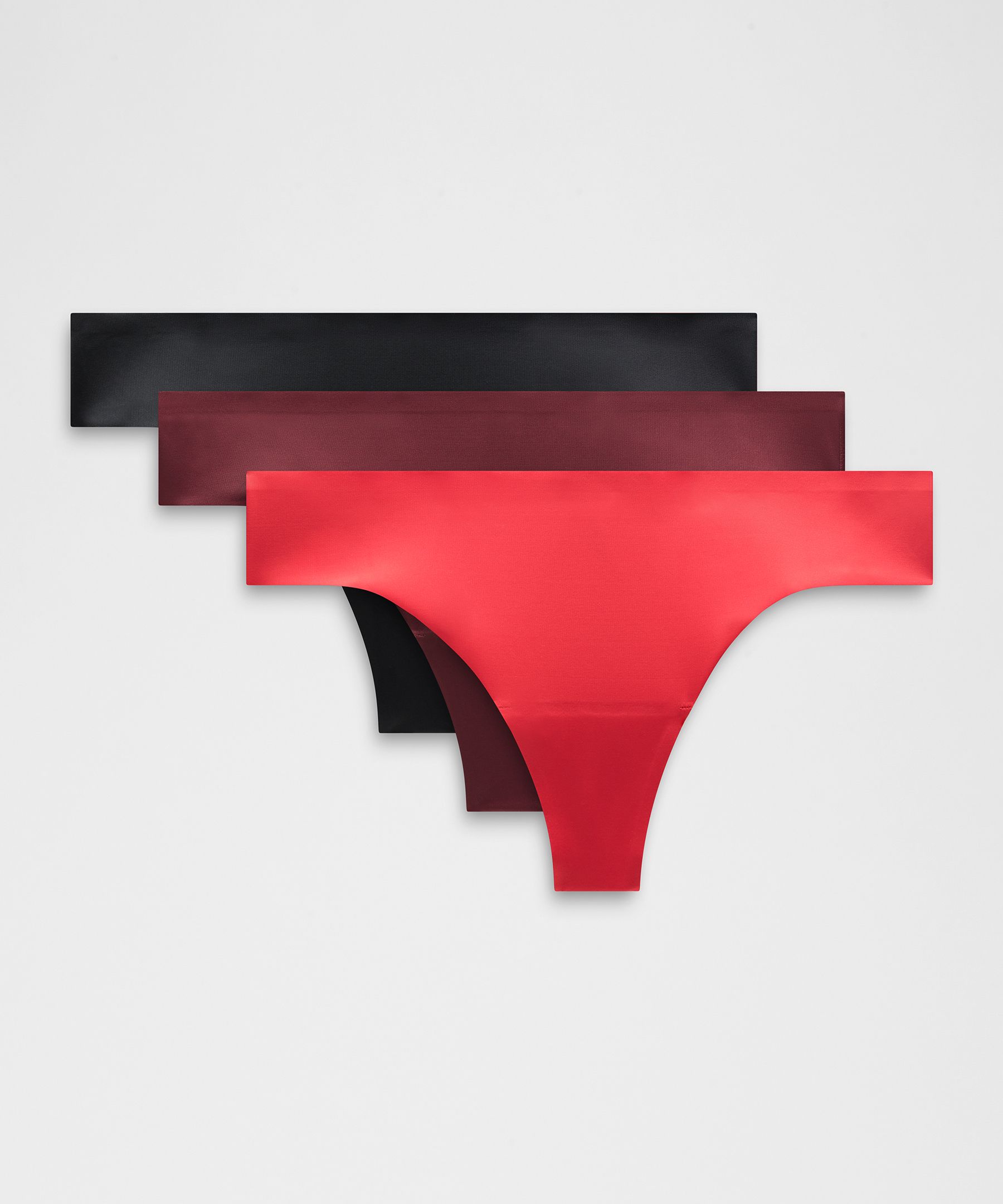 lululemon – Women’s InvisiWear Mid-Rise Thong Underwear 3 Pack – Color Black/Red/Burgundy – Size XL