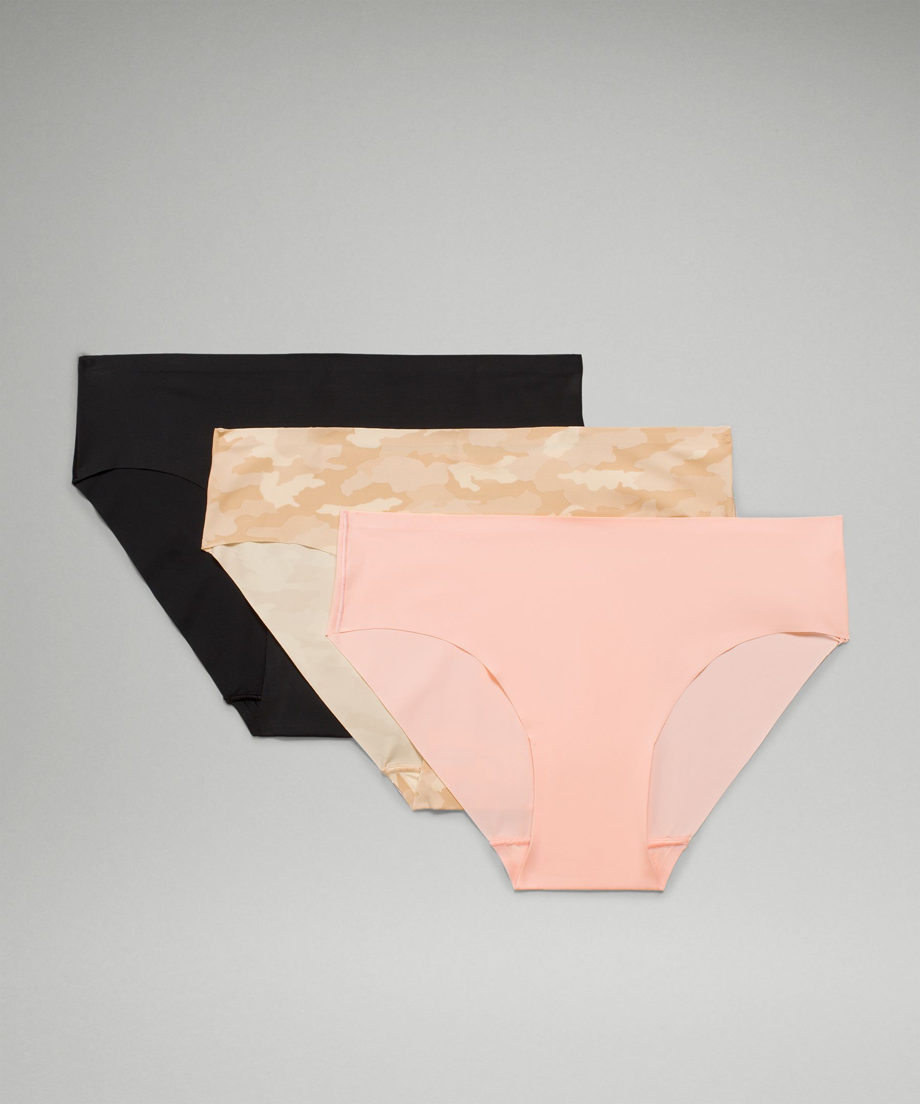Lululemon Invisiwear Mid-rise Bikini Underwear 3 Pack In Lilac  Smoke/heritage 365 Camo Mini Green Twill /warped Grain Strawberry Milkshake  Pink Clay